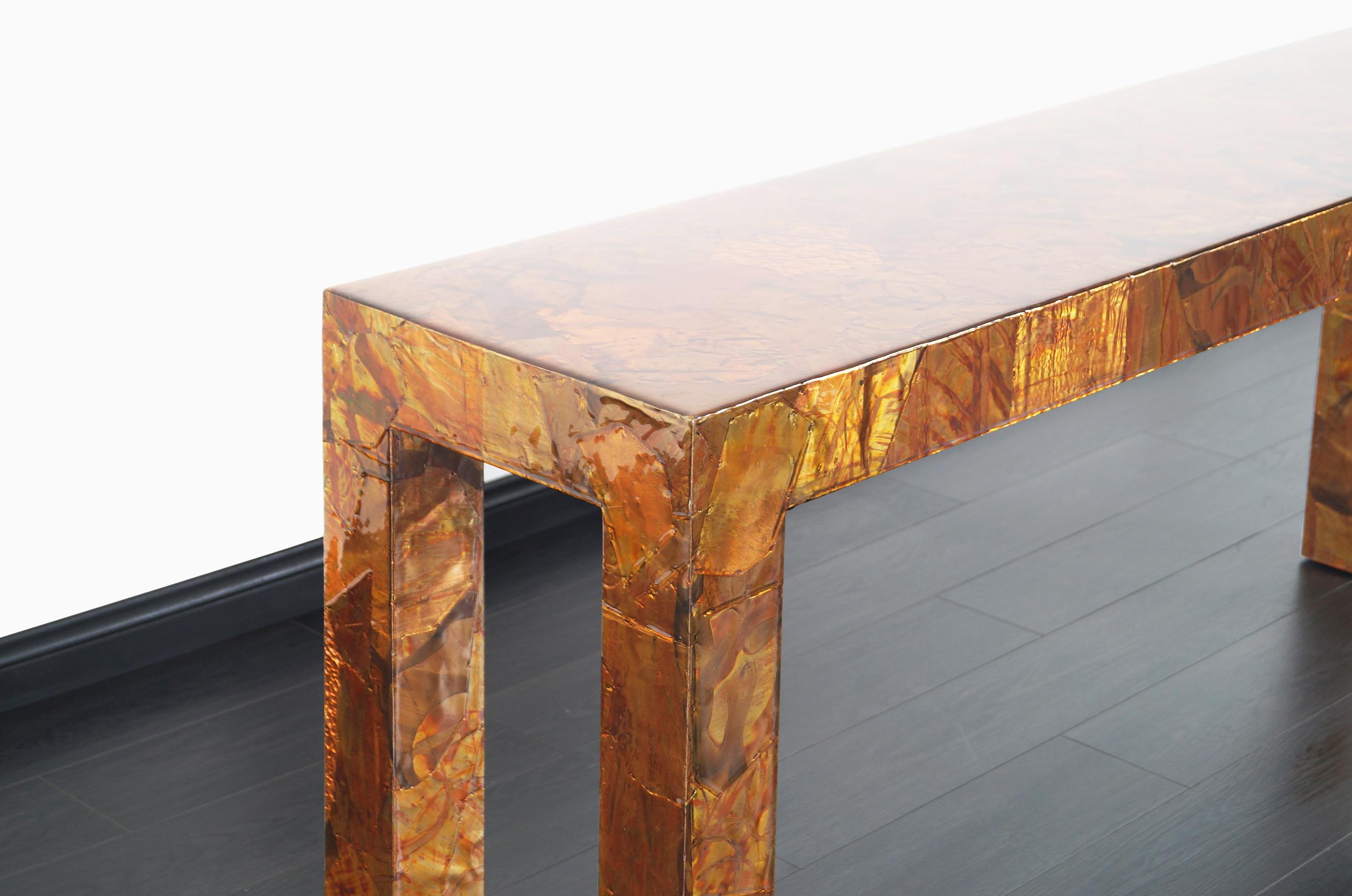 Late 20th Century Vintage Brutalist Copper Patchwork Console Table