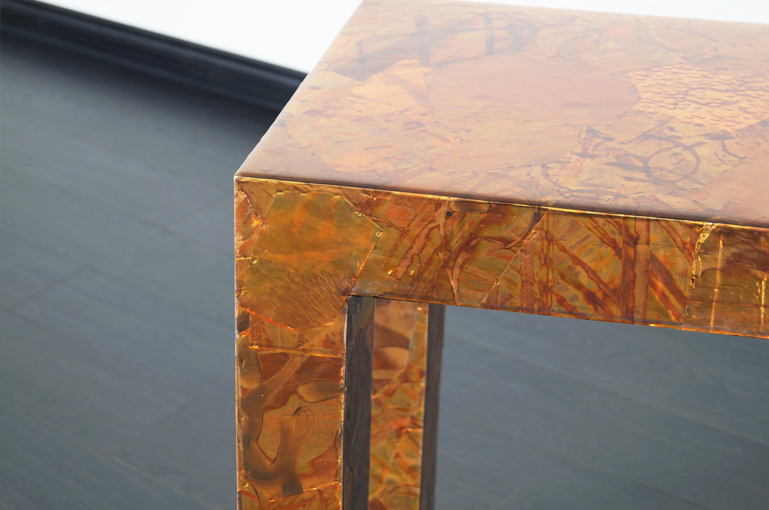 Vintage Brutalist Copper Patchwork Console Table 2