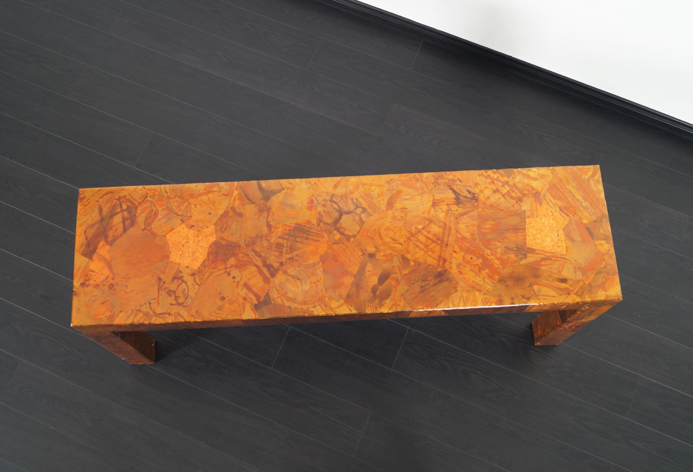 Vintage Brutalist Copper Patchwork Console Table 3