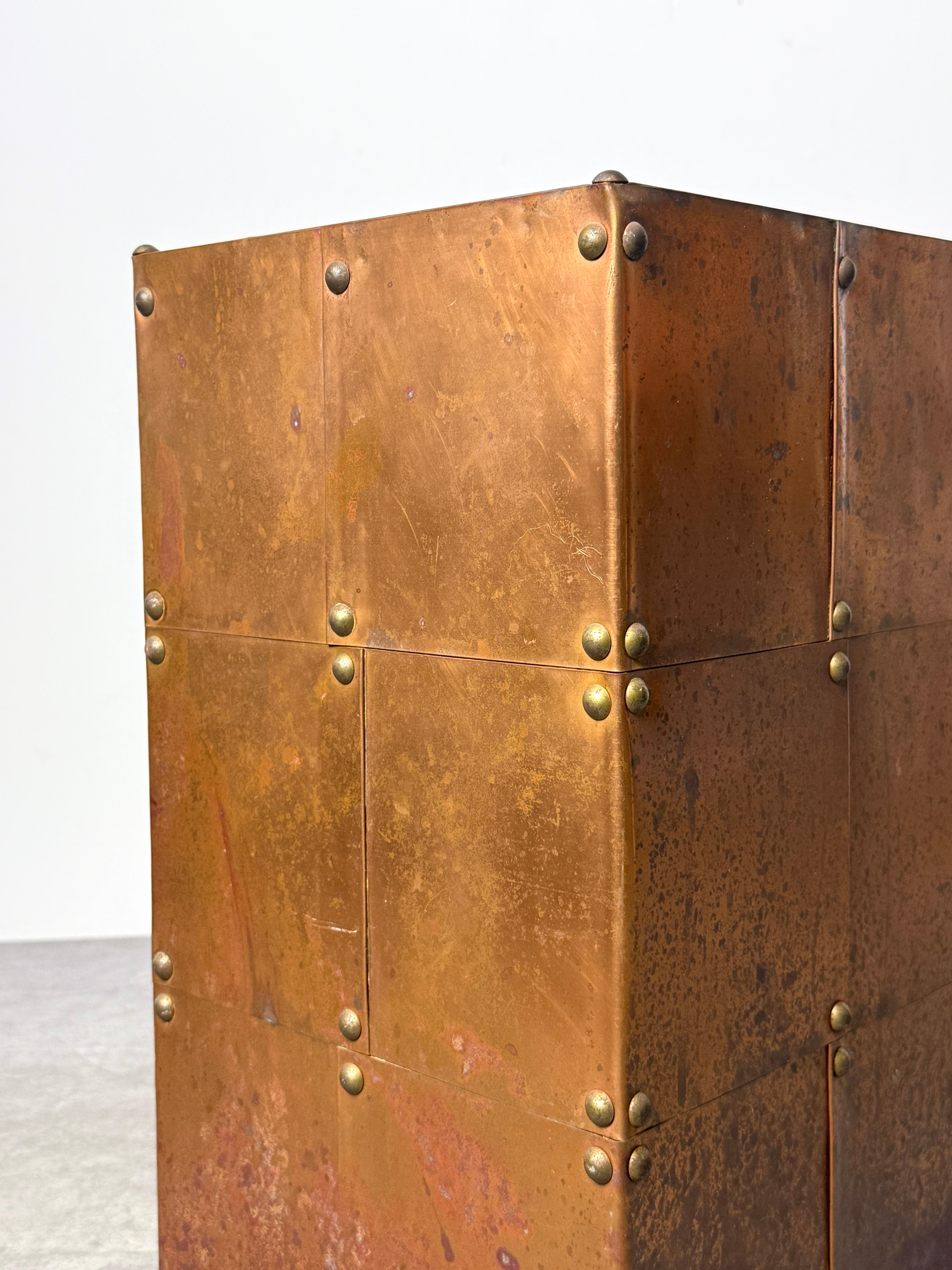 Brutalist Copper Patchwork Pedestal Side Table in the Style of Paul Evans 1970s 4