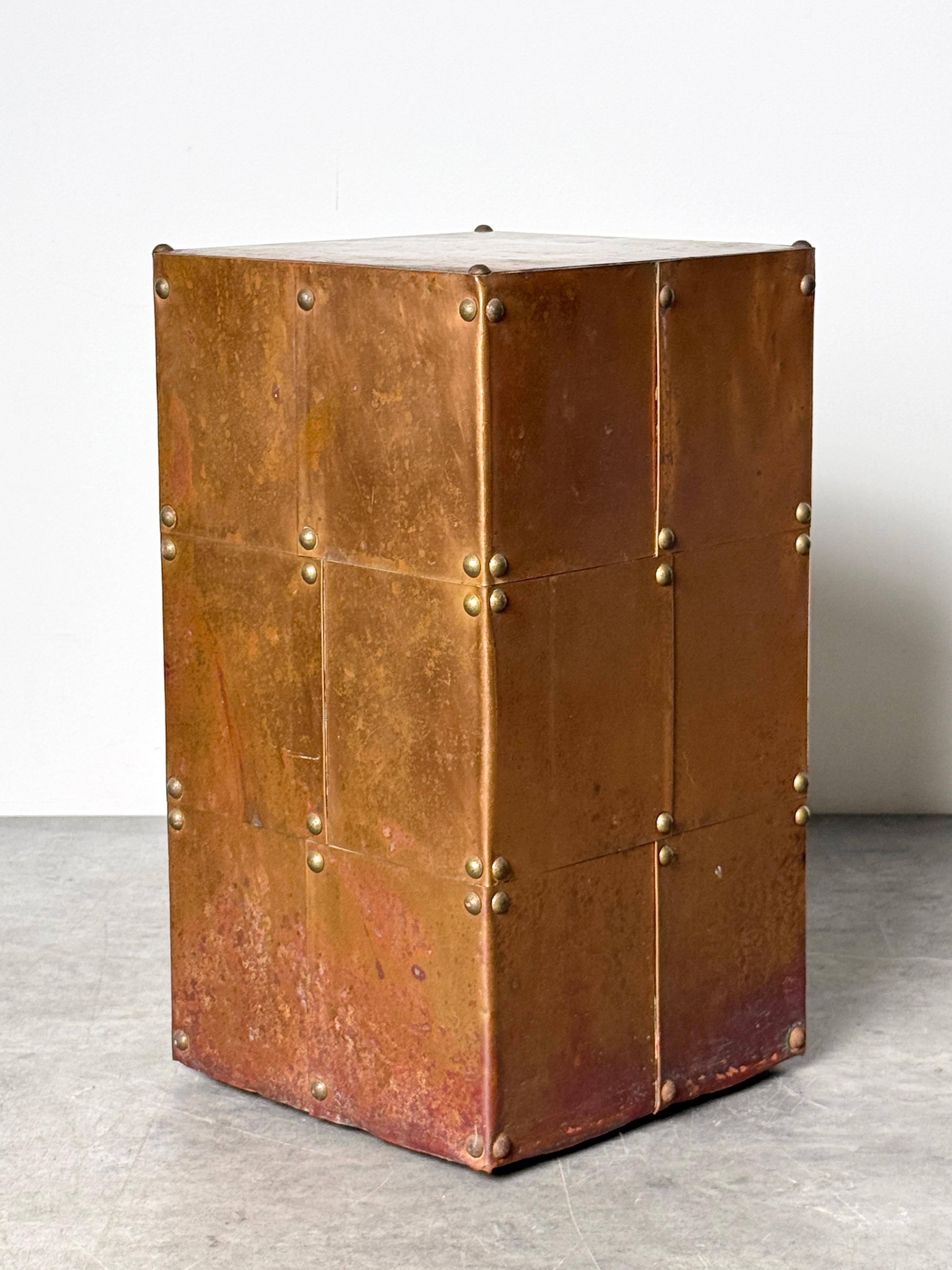Brutalist Copper Patchwork Pedestal Side Table in the Style of Paul Evans 1970s 3
