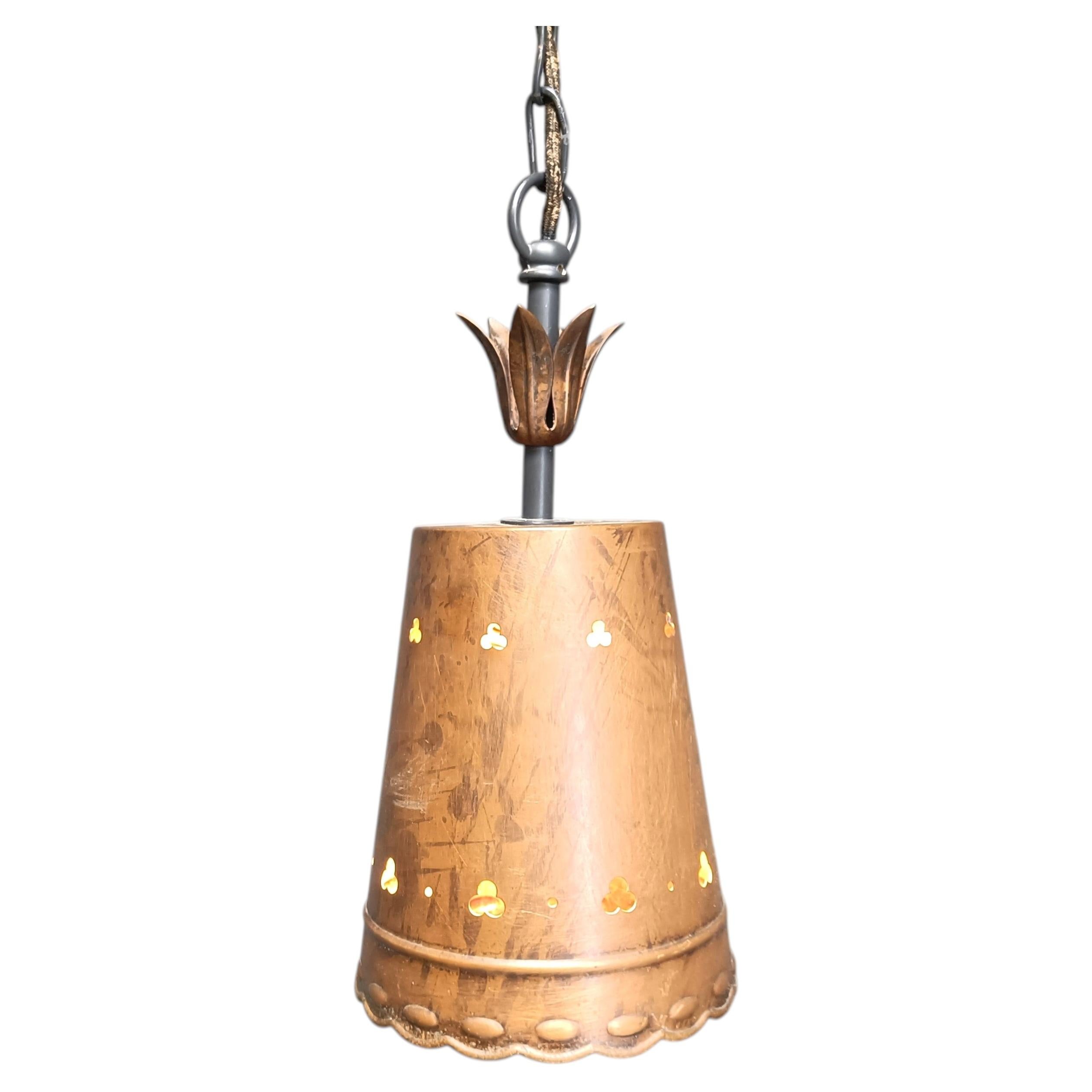 Brutalist copper pendant light, 1970s vintage copper lamp For Sale