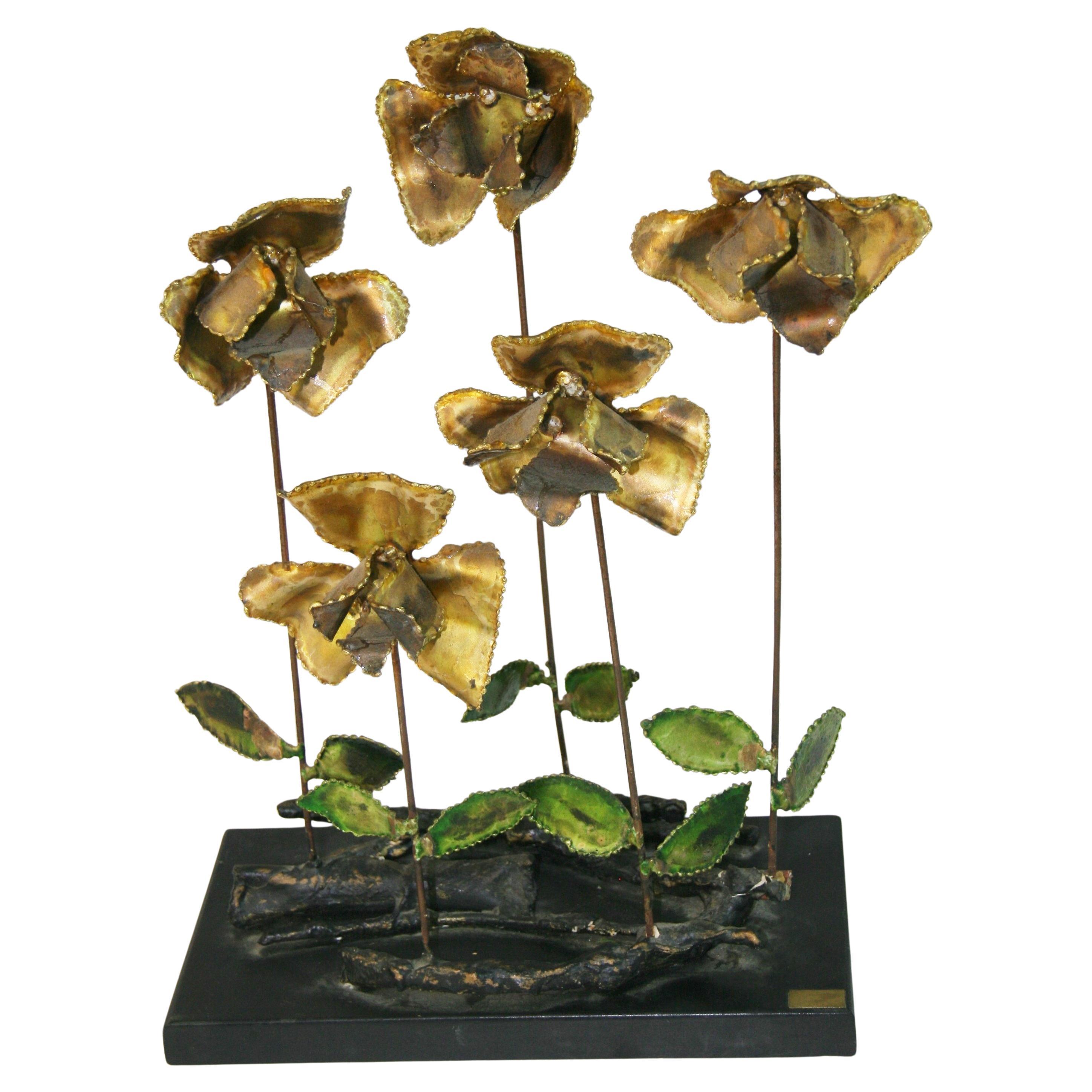 Brutalist Copper Rose Sculpture For Sale