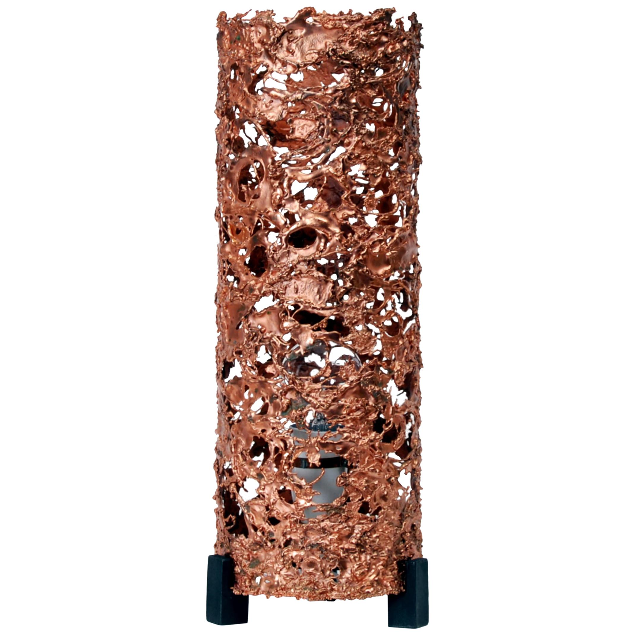 Finnish Designer Aimo Tukiainens Large Melted Copper Table Lamp, 1960s