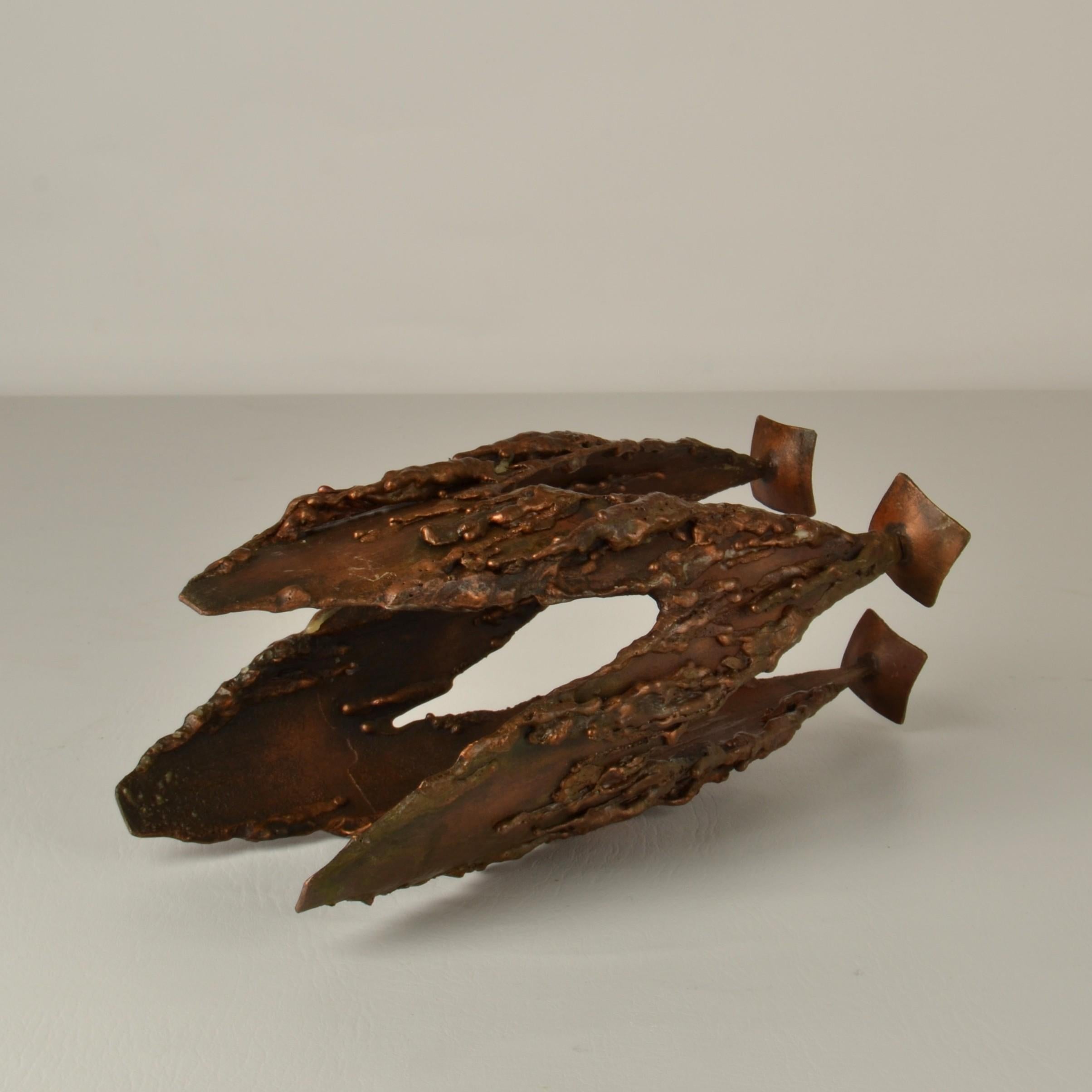Brutalist Copper Three-Arm Candelabra For Sale 2