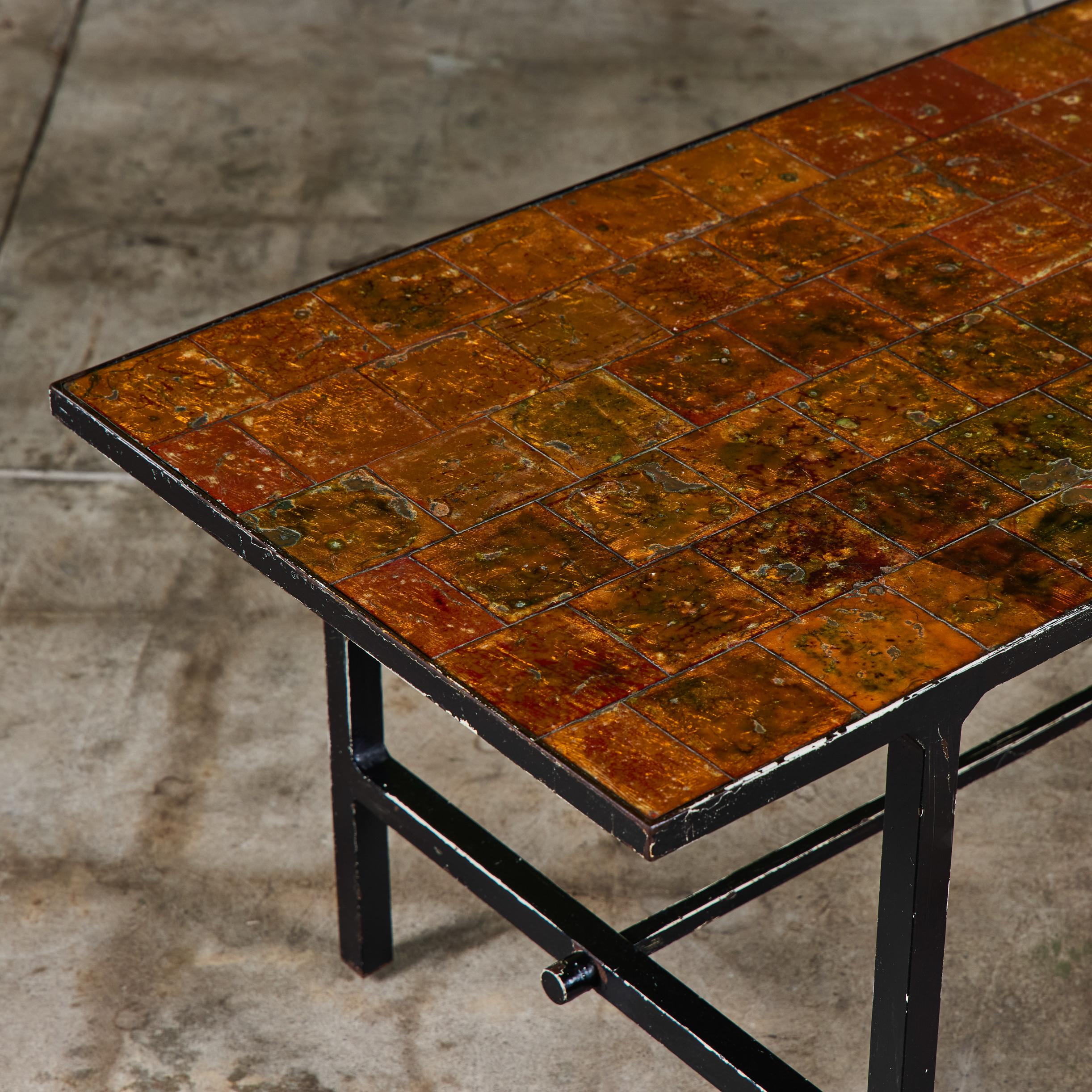 Brutalist Copper Tile Coffee Table For Sale 5
