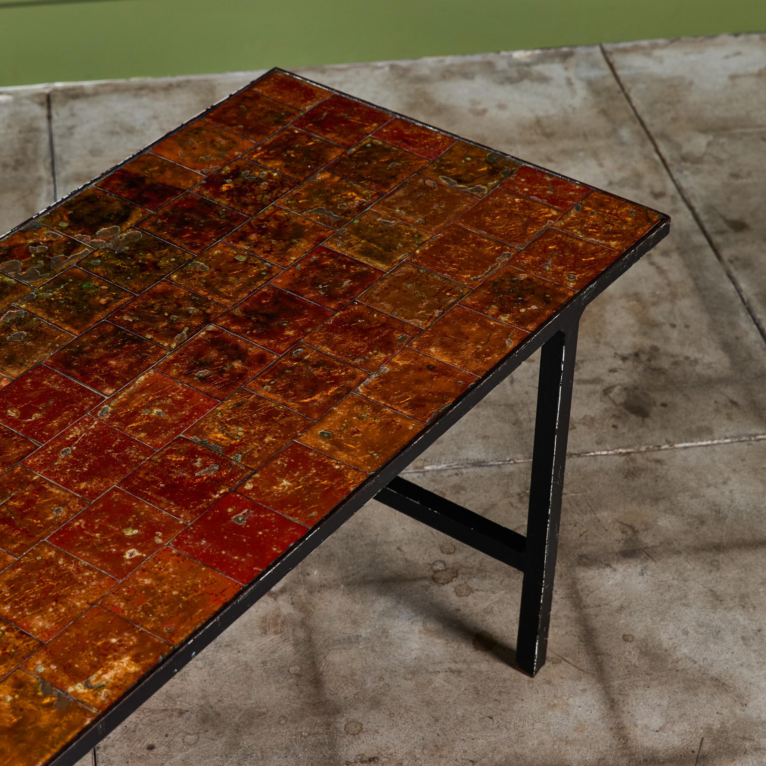 Brutalist Copper Tile Coffee Table For Sale 9