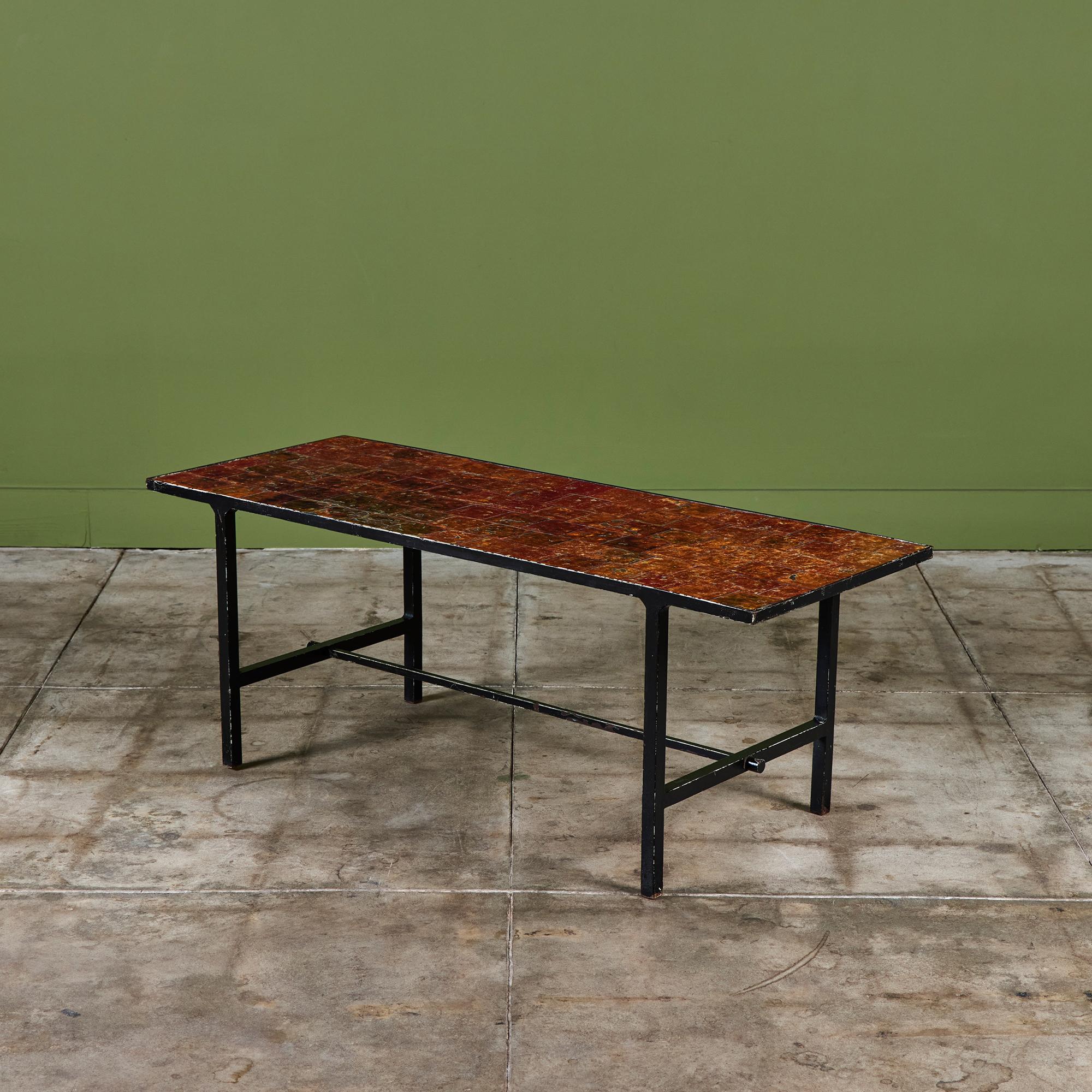 Rectangular coffee table with inlaid copper 