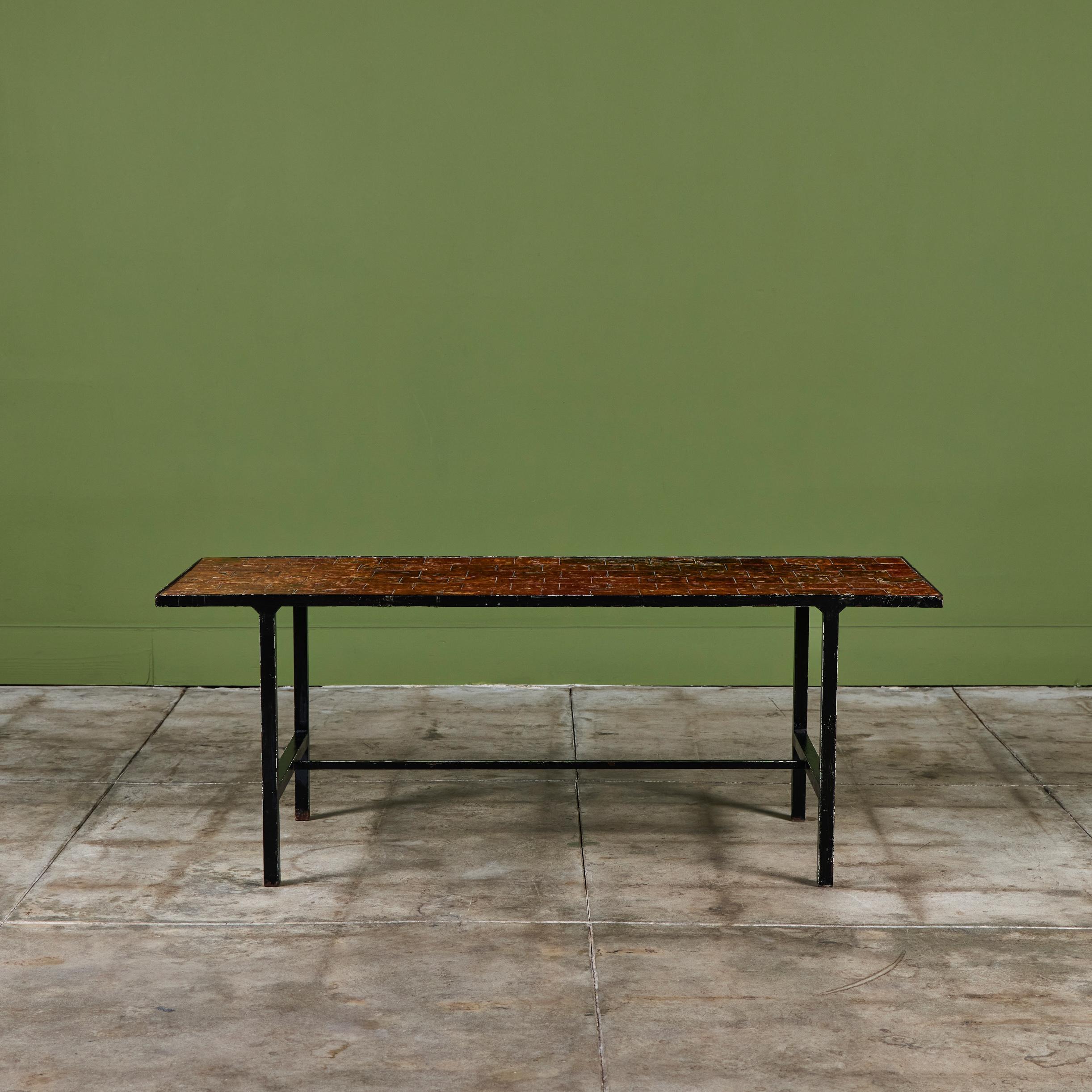 Inlay Brutalist Copper Tile Coffee Table For Sale
