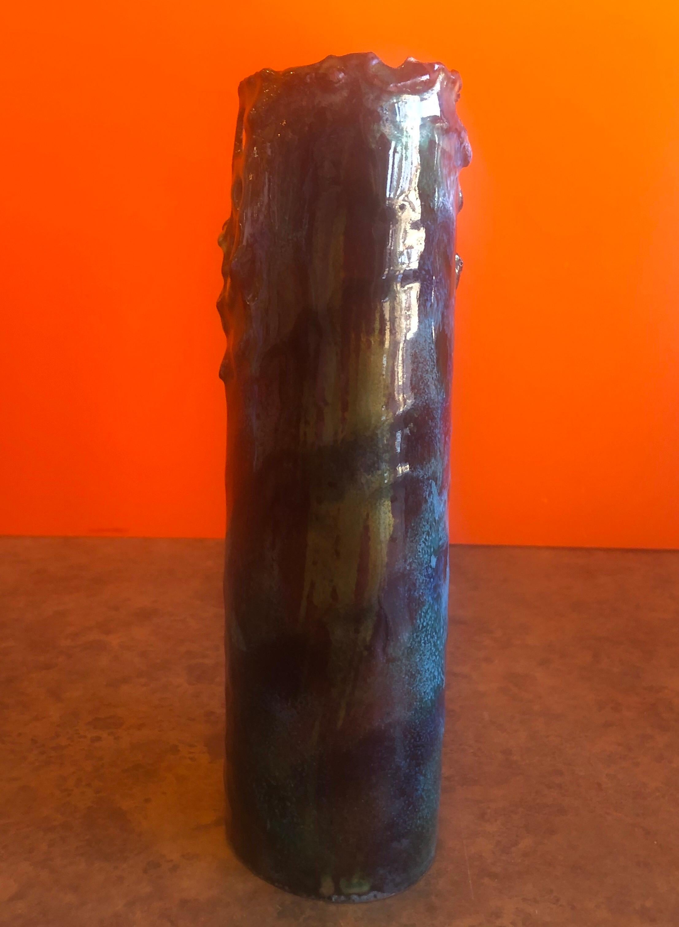 Other Brutalist Copper Vase with Blue & Brown Enamel Overlays by Rita Brierton For Sale