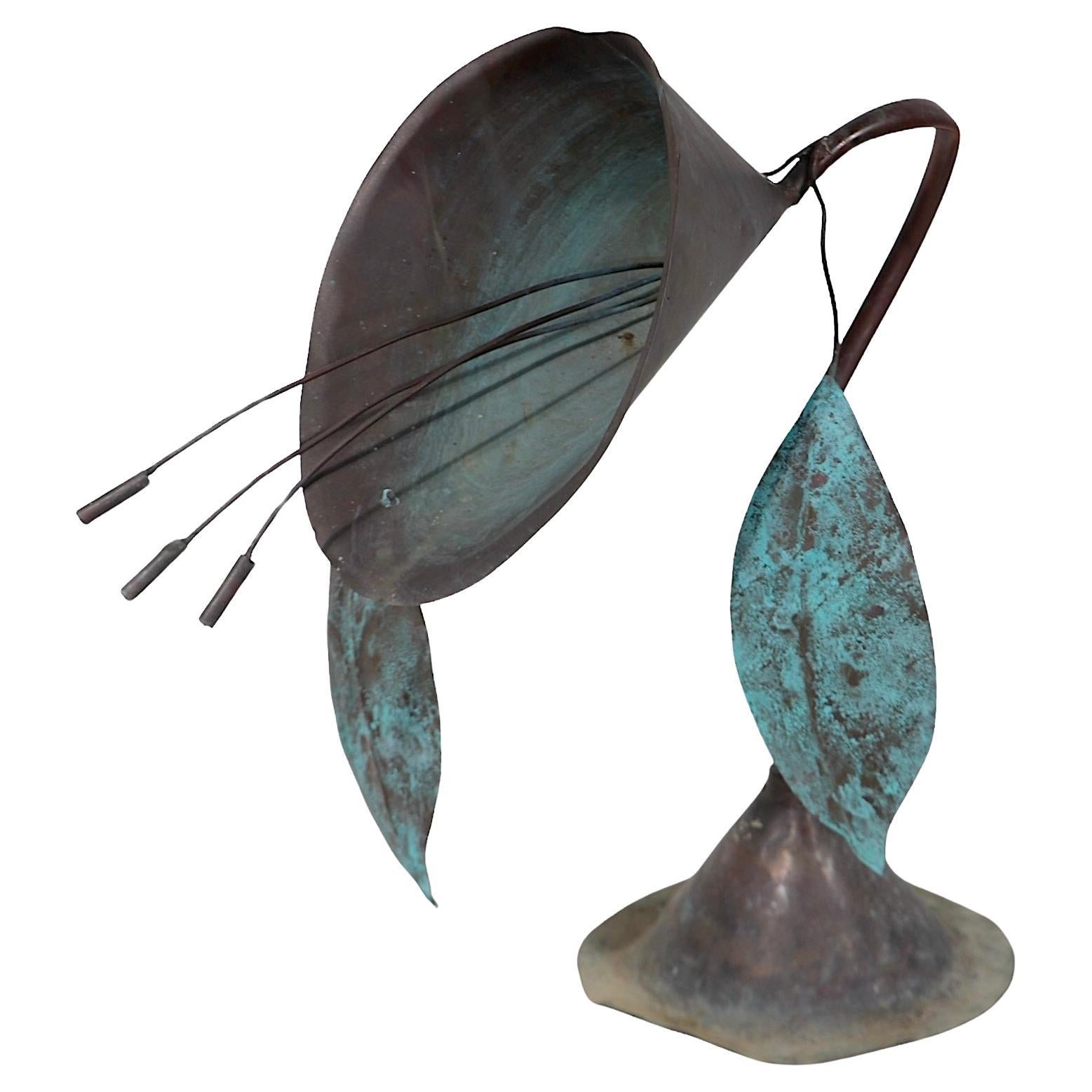 Brutalist Copper Verdigris Lilly Sculpture c 1970's