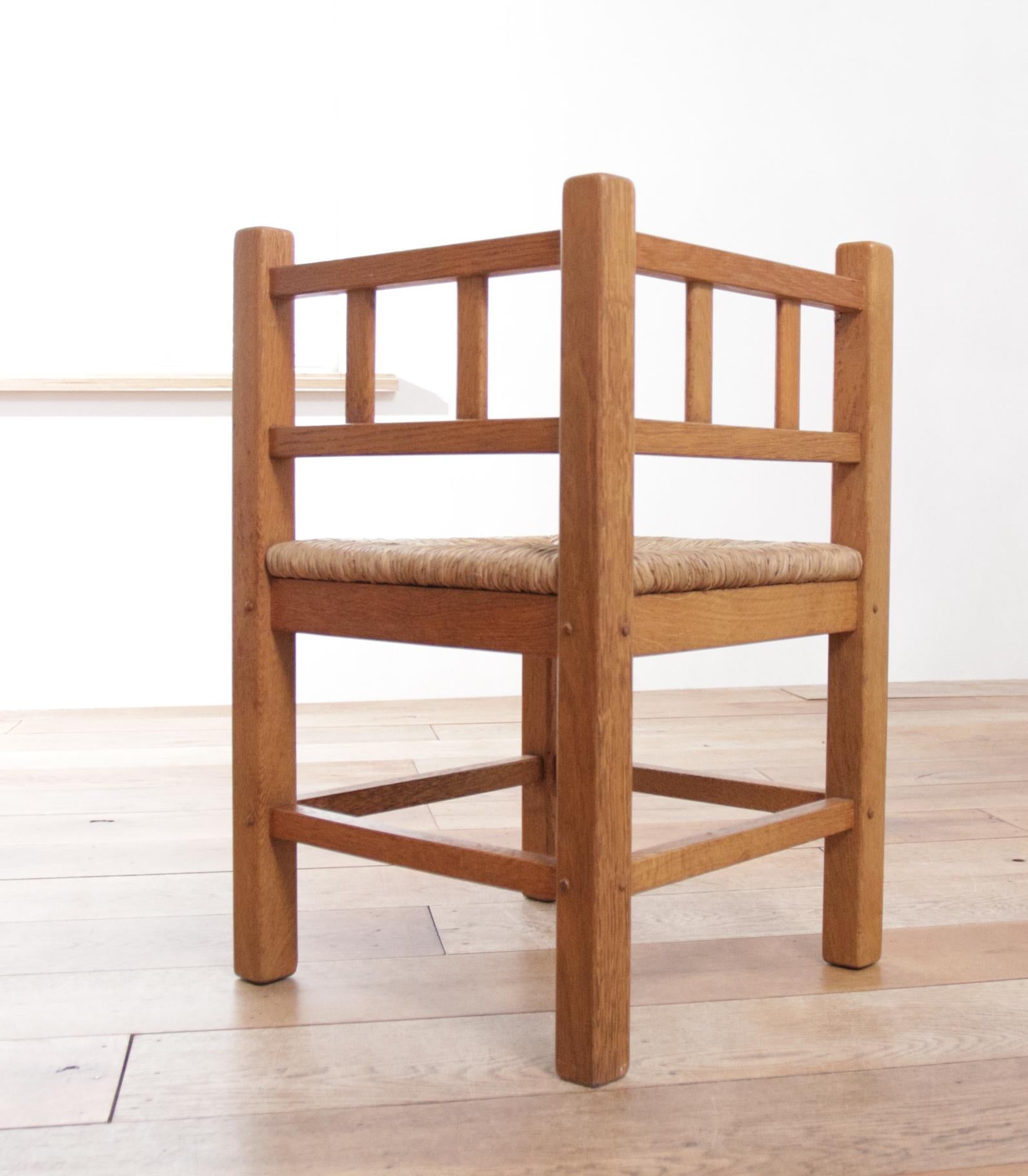 Brutalist Corner Chair Oak Rush, 1970s For Sale 10