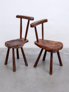 Chaises en bois massif Brutalist Country Style Hand Crafted 19th Century Auvergne