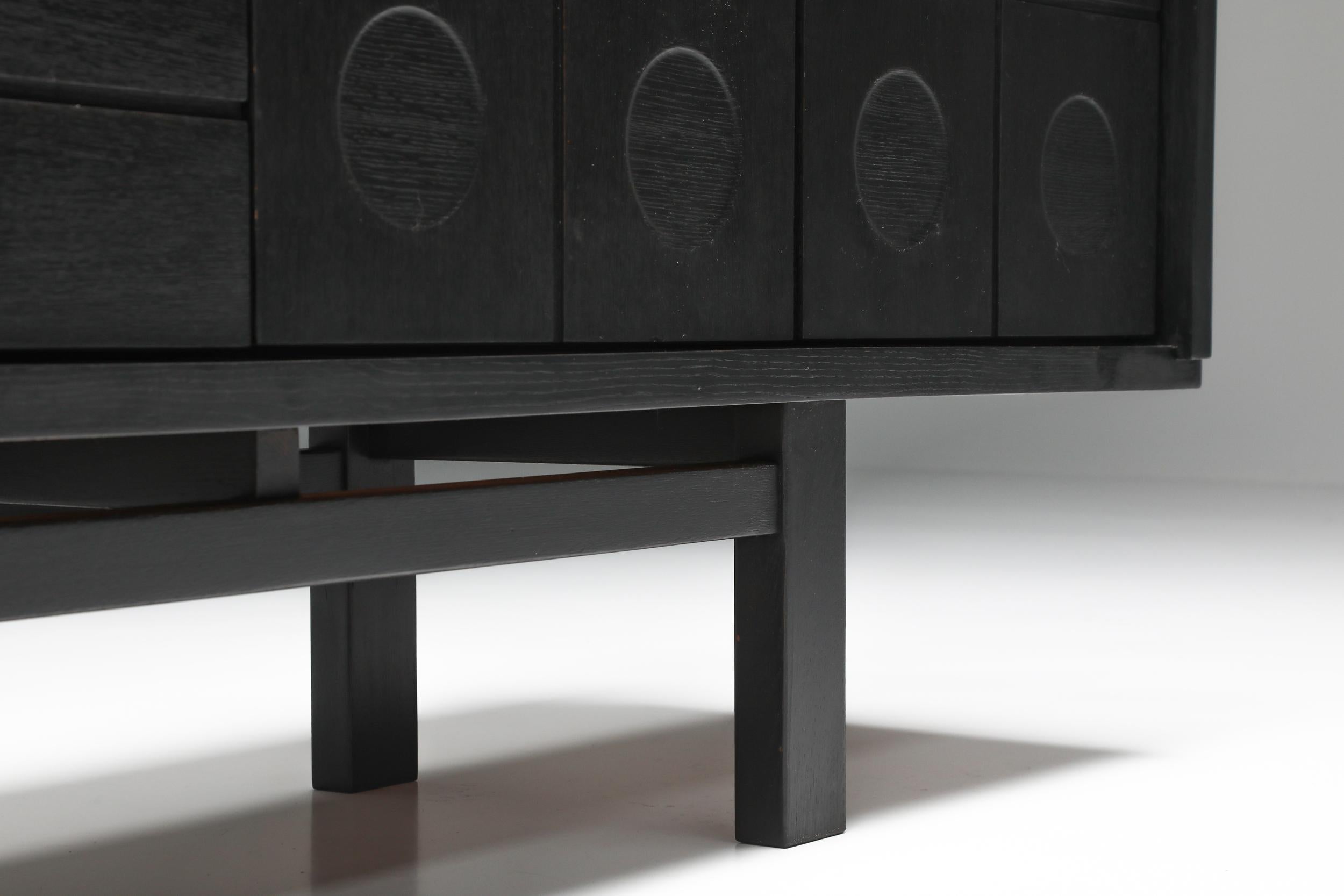 20th Century Brutalist Credenza by De Coene in Stained Oak with Floating Effect, 1970's