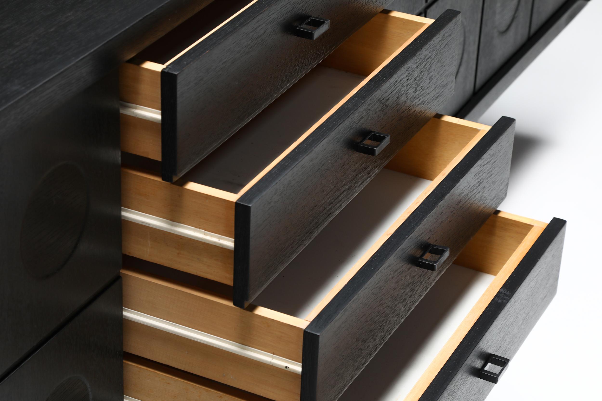 Brutalist Credenza by De Coene in Stained Oak with Floating Effect, 1970's 1