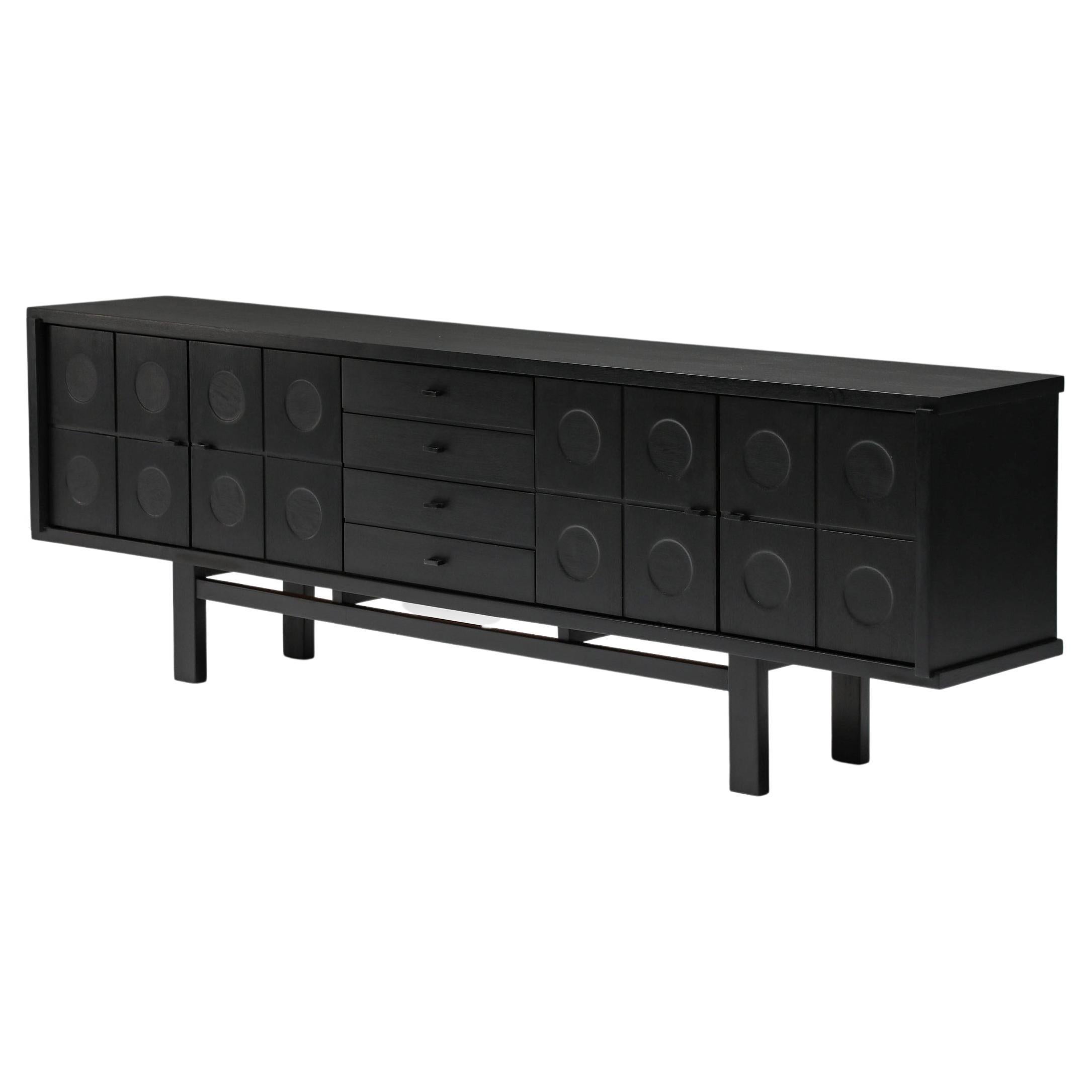 Brutalist Credenza by De Coene in Stained Oak with Floating Effect, 1970's