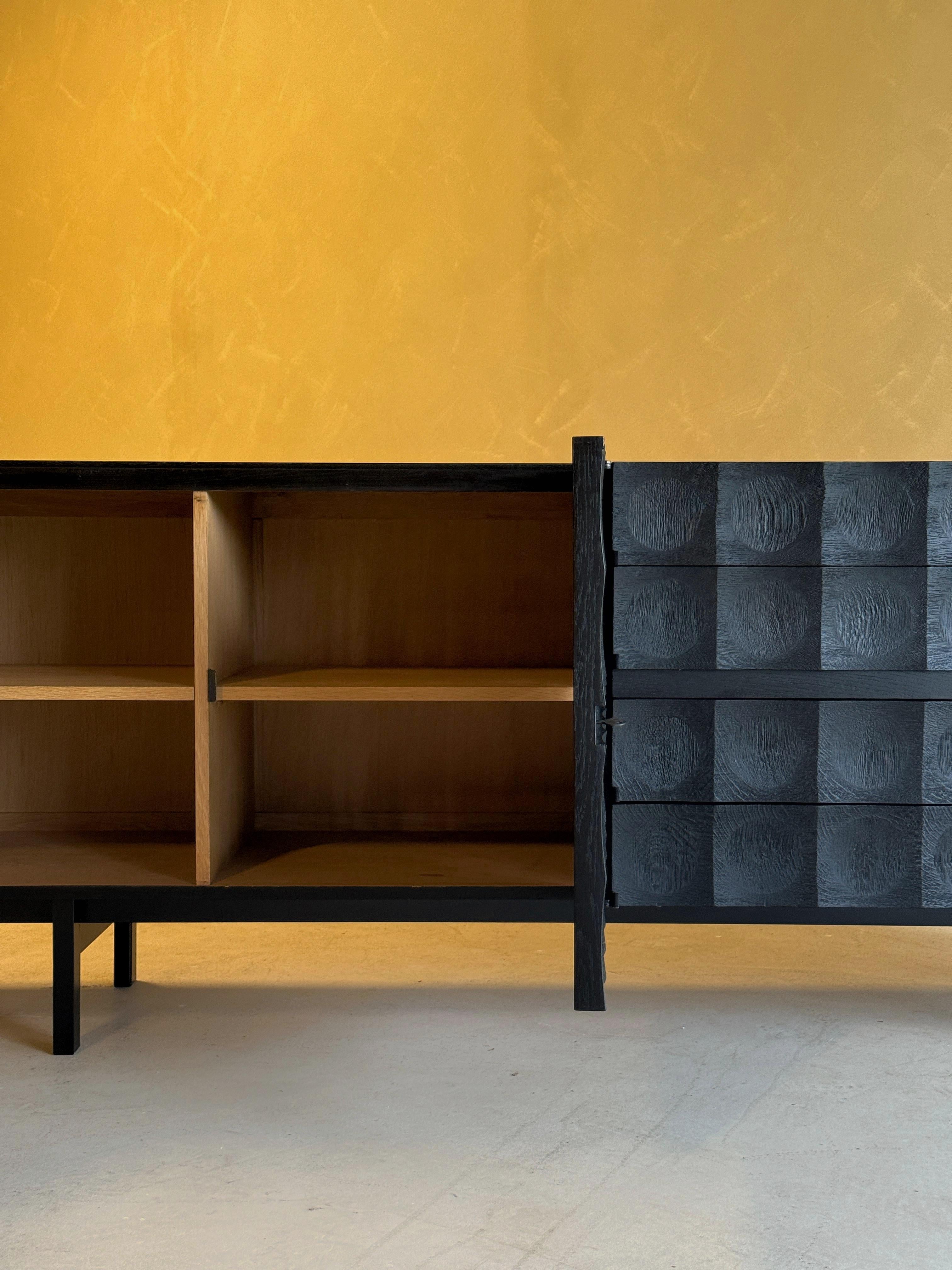 Brutalist Credenza in Black Stained Oak By J. Batenburg for Mi Belgium For Sale 5