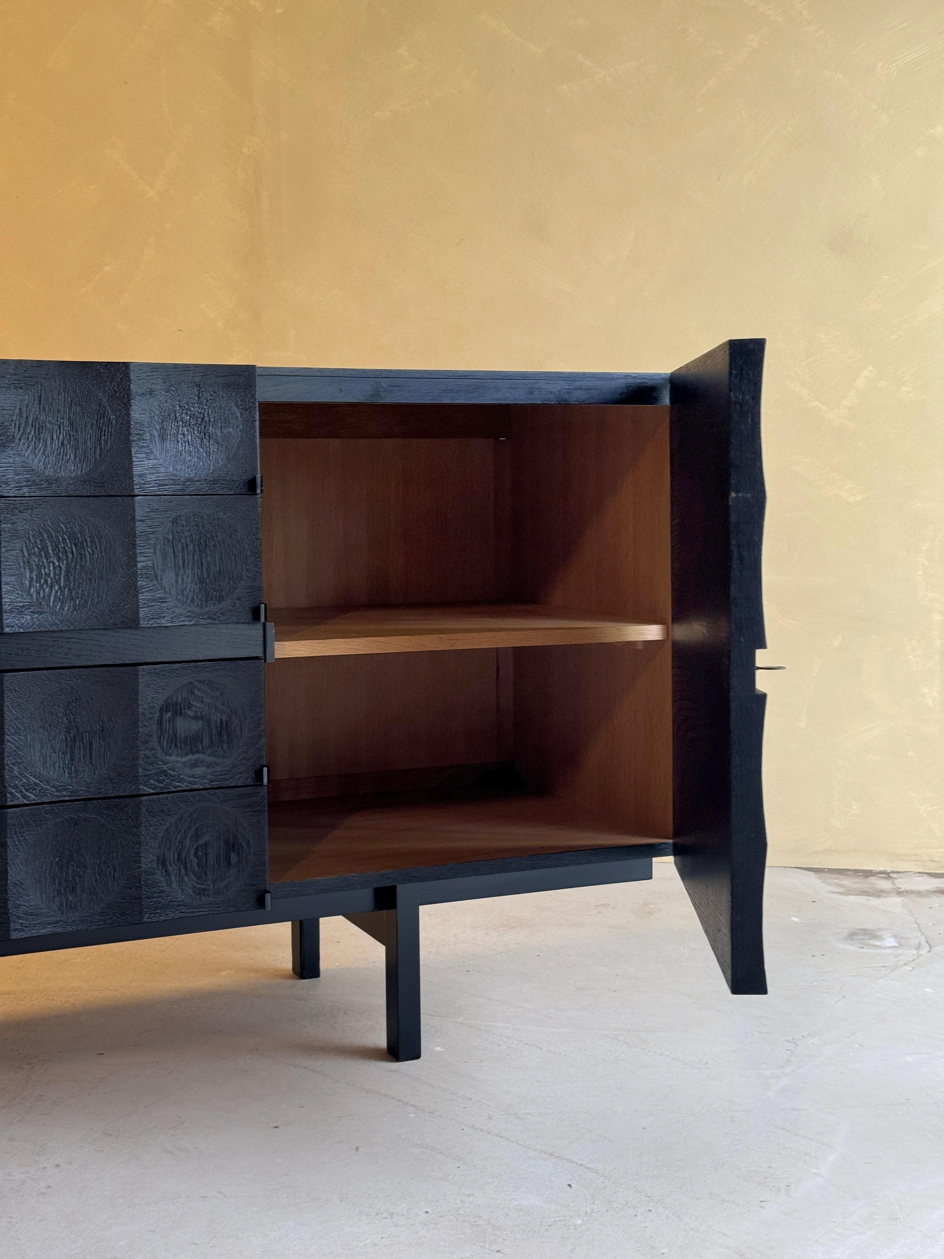 Brutalist Credenza in Black Stained Oak By J. Batenburg for Mi Belgium For Sale 6