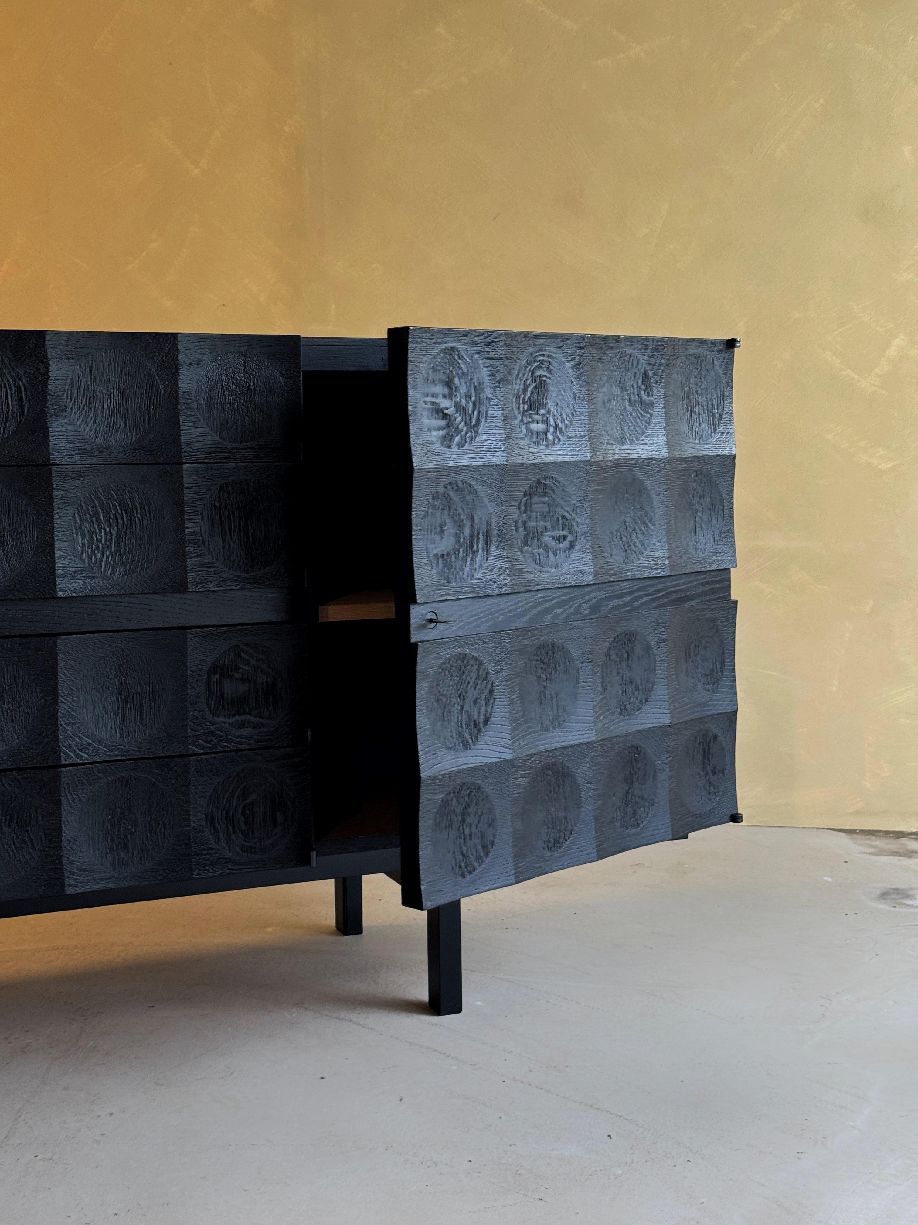 Brutalist Credenza in Black Stained Oak By J. Batenburg for Mi Belgium For Sale 7