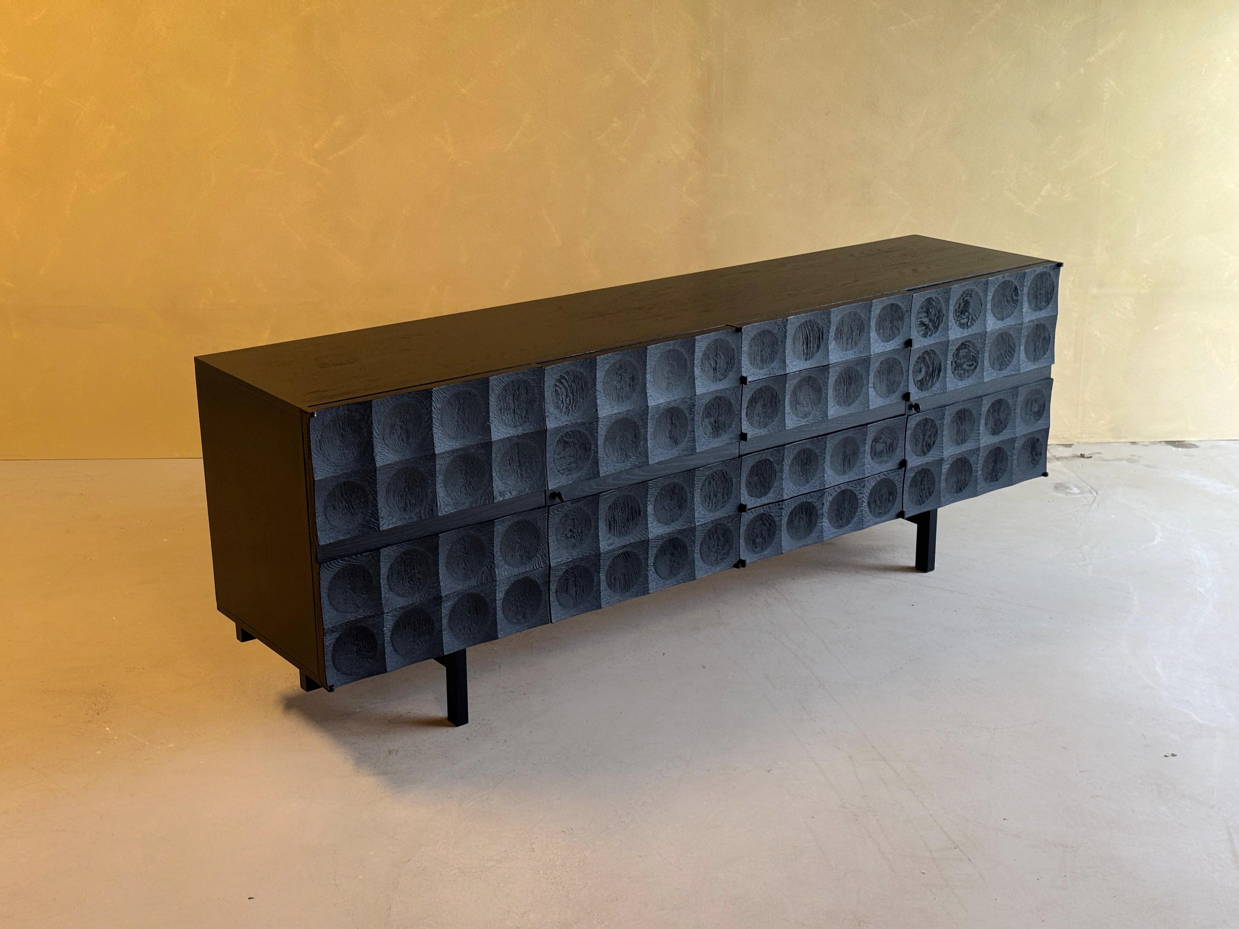 Brutalist Credenza in Black Stained Oak By J. Batenburg for Mi Belgium For Sale 8