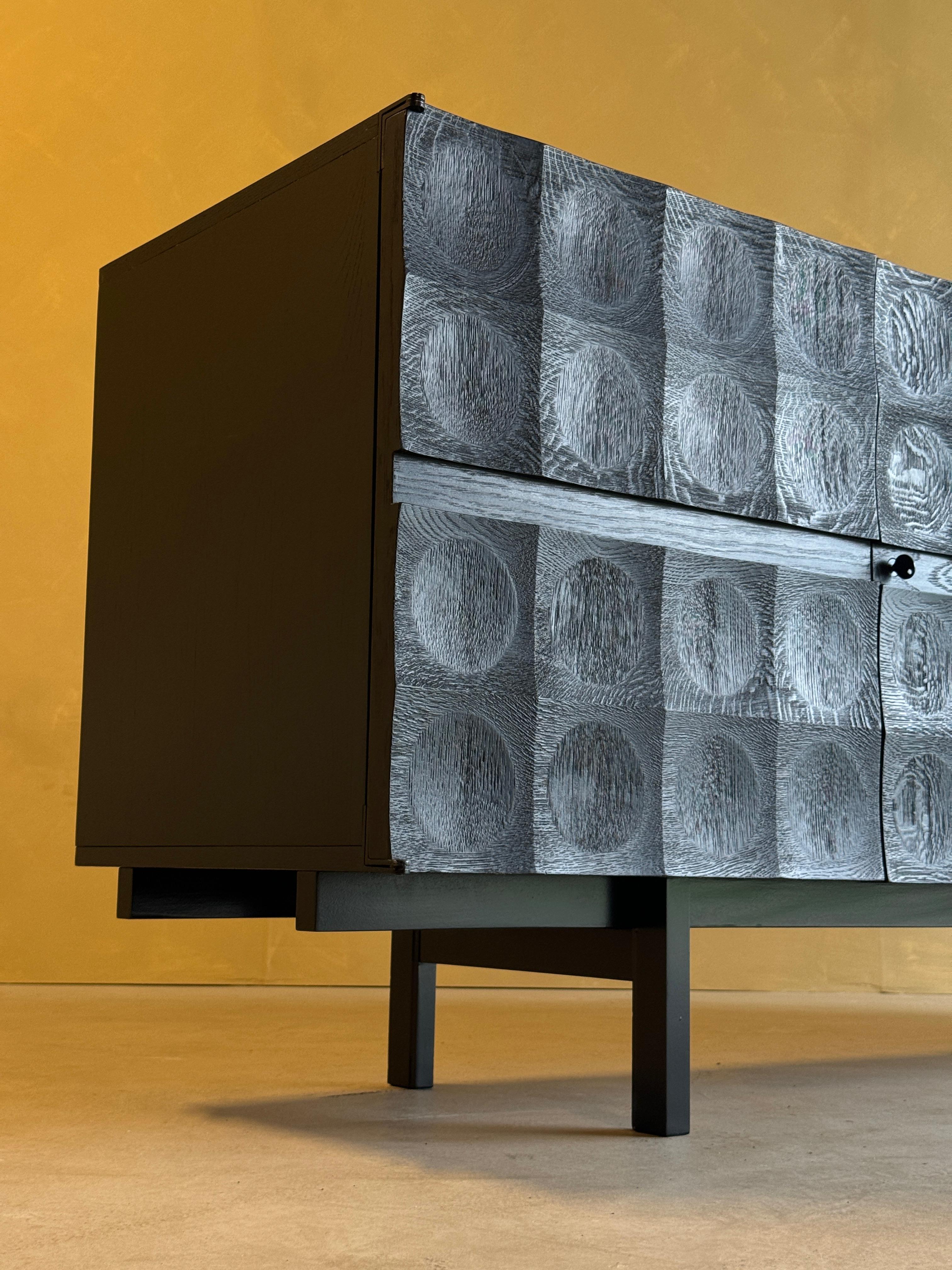 Brutalist Credenza in Black Stained Oak By J. Batenburg for Mi Belgium For Sale 9