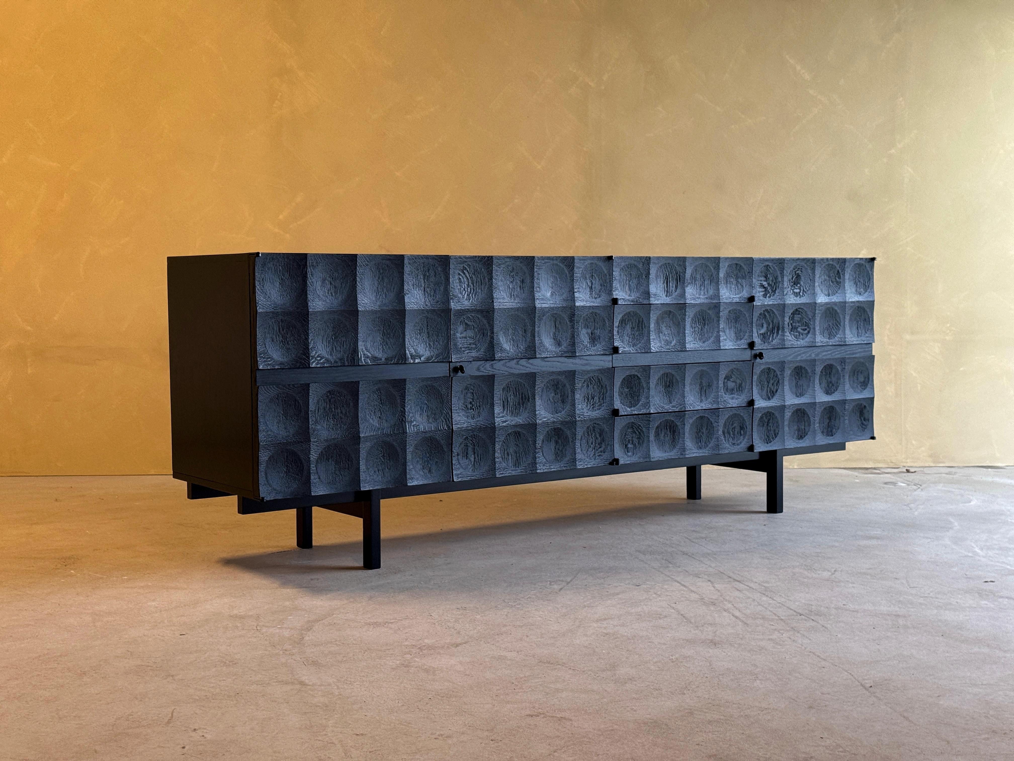 Belgian Brutalist Credenza in Black Stained Oak By J. Batenburg for Mi Belgium For Sale
