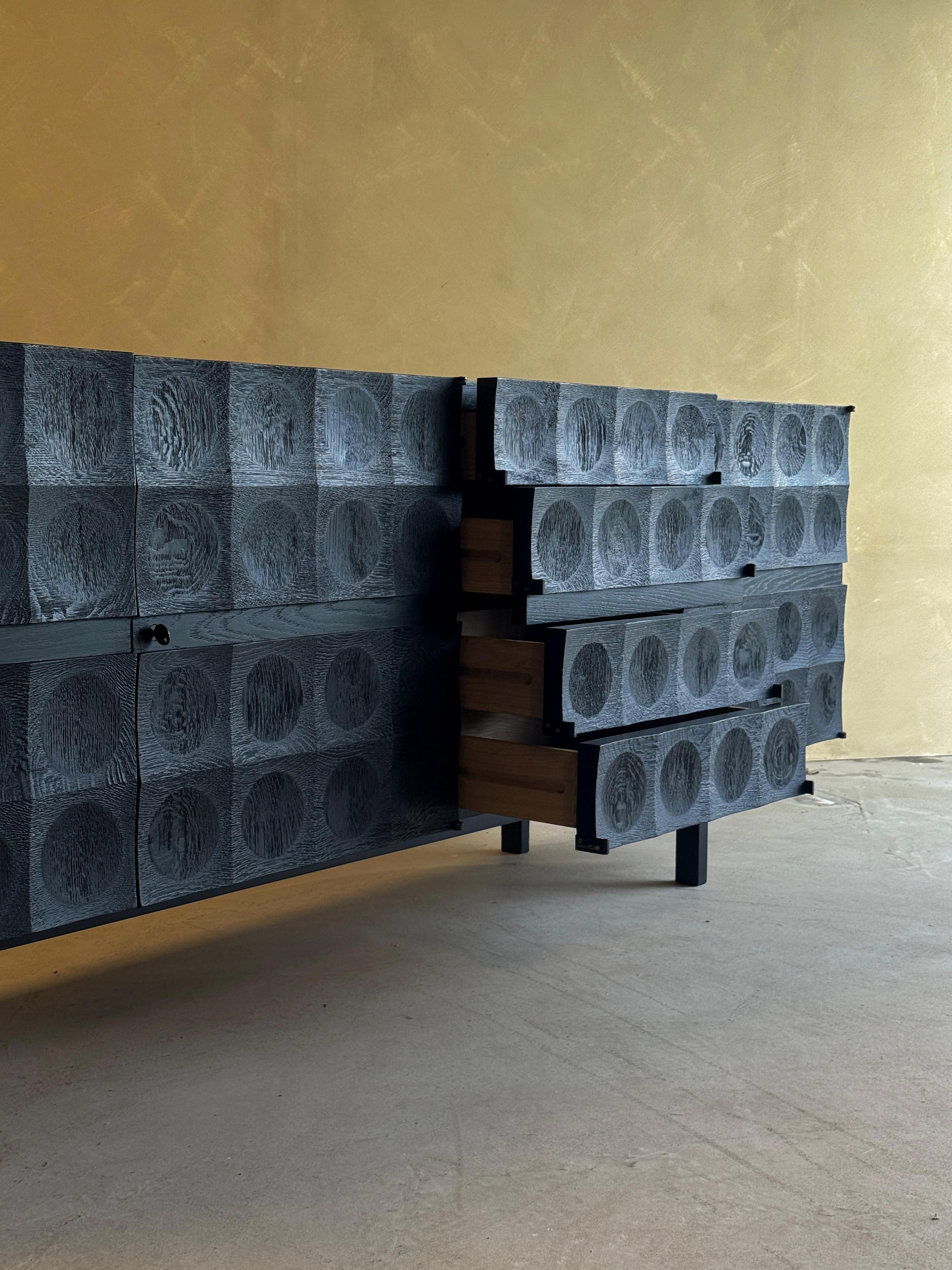 Brutalist Credenza in Black Stained Oak By J. Batenburg for Mi Belgium In Excellent Condition For Sale In Sint-Niklaas, VOV