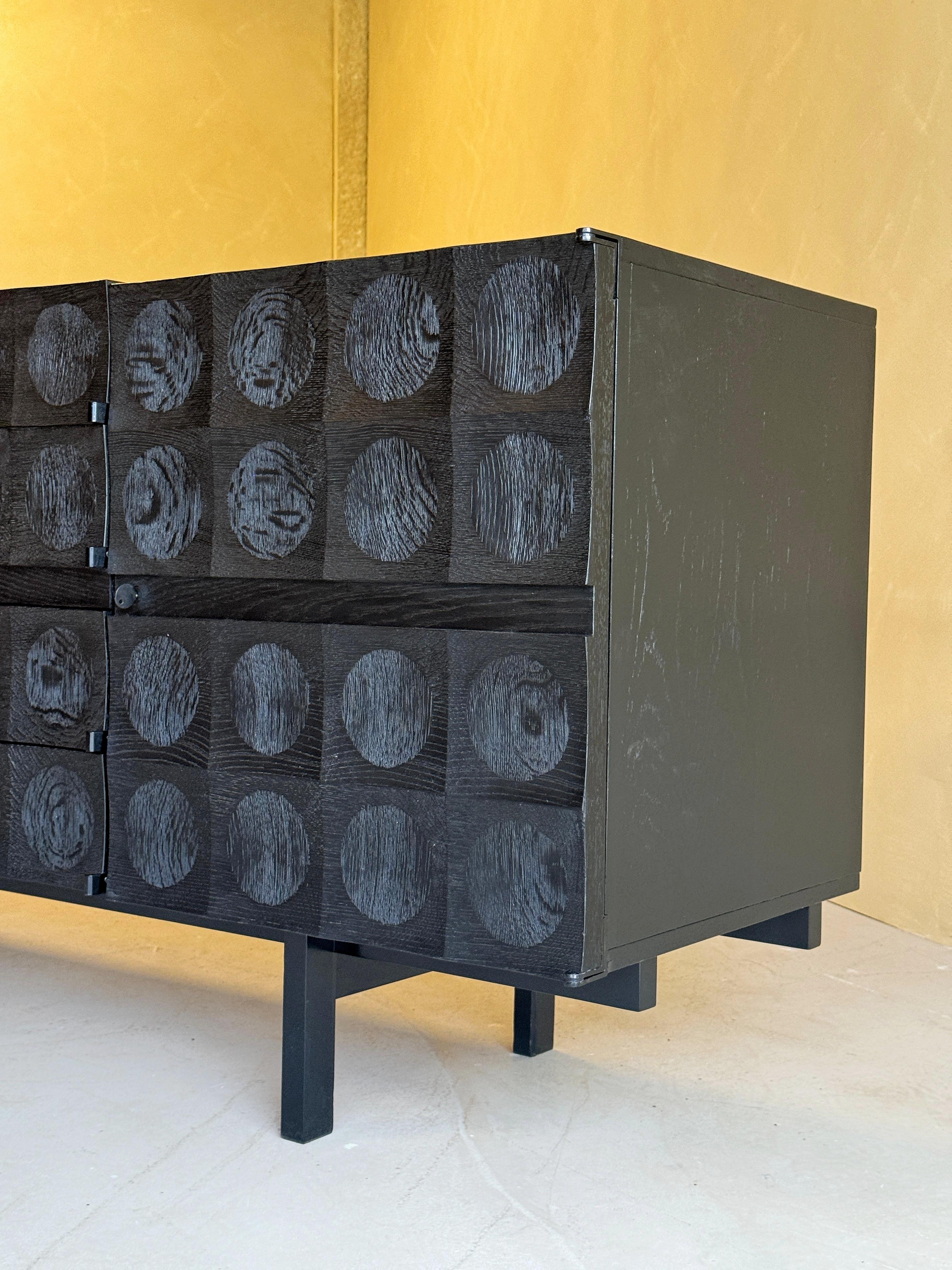 Late 20th Century Brutalist Credenza in Black Stained Oak By J. Batenburg for Mi Belgium For Sale