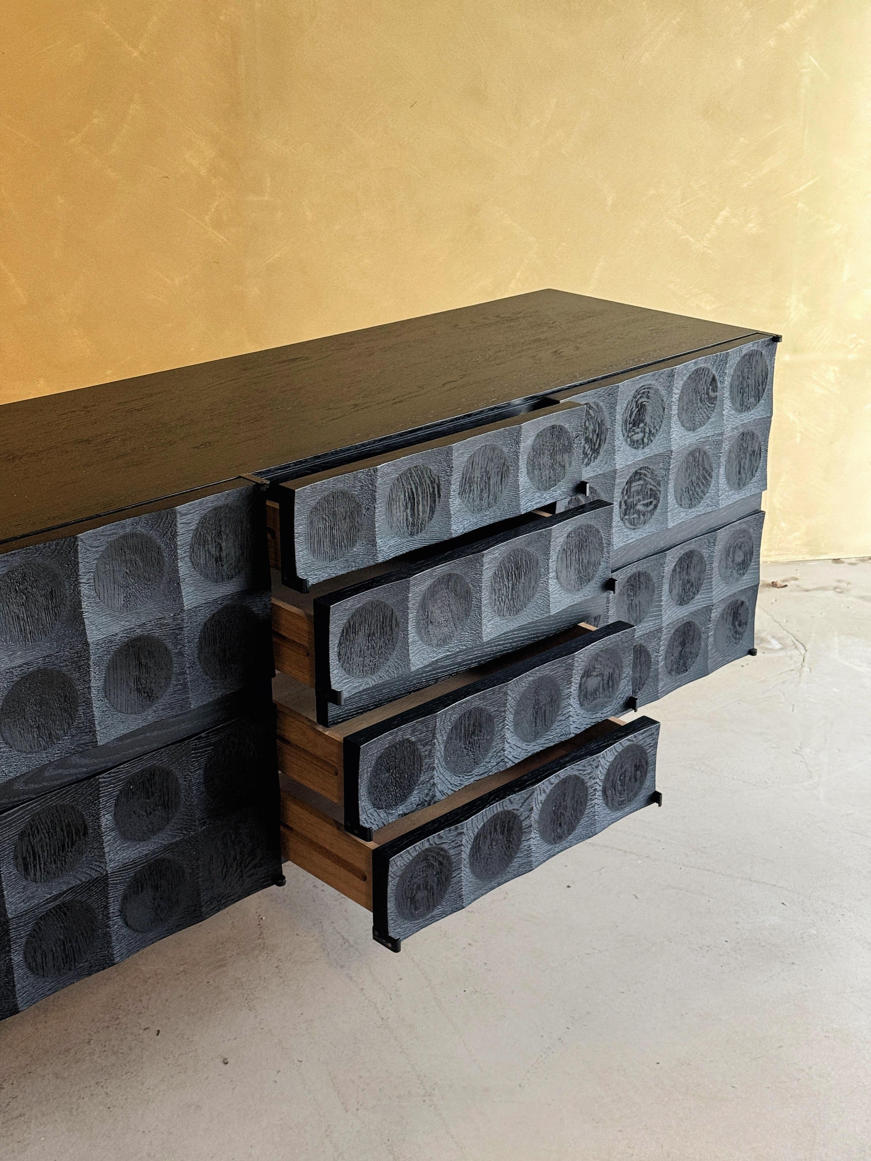 Brutalist Credenza in Black Stained Oak By J. Batenburg for Mi Belgium For Sale 2