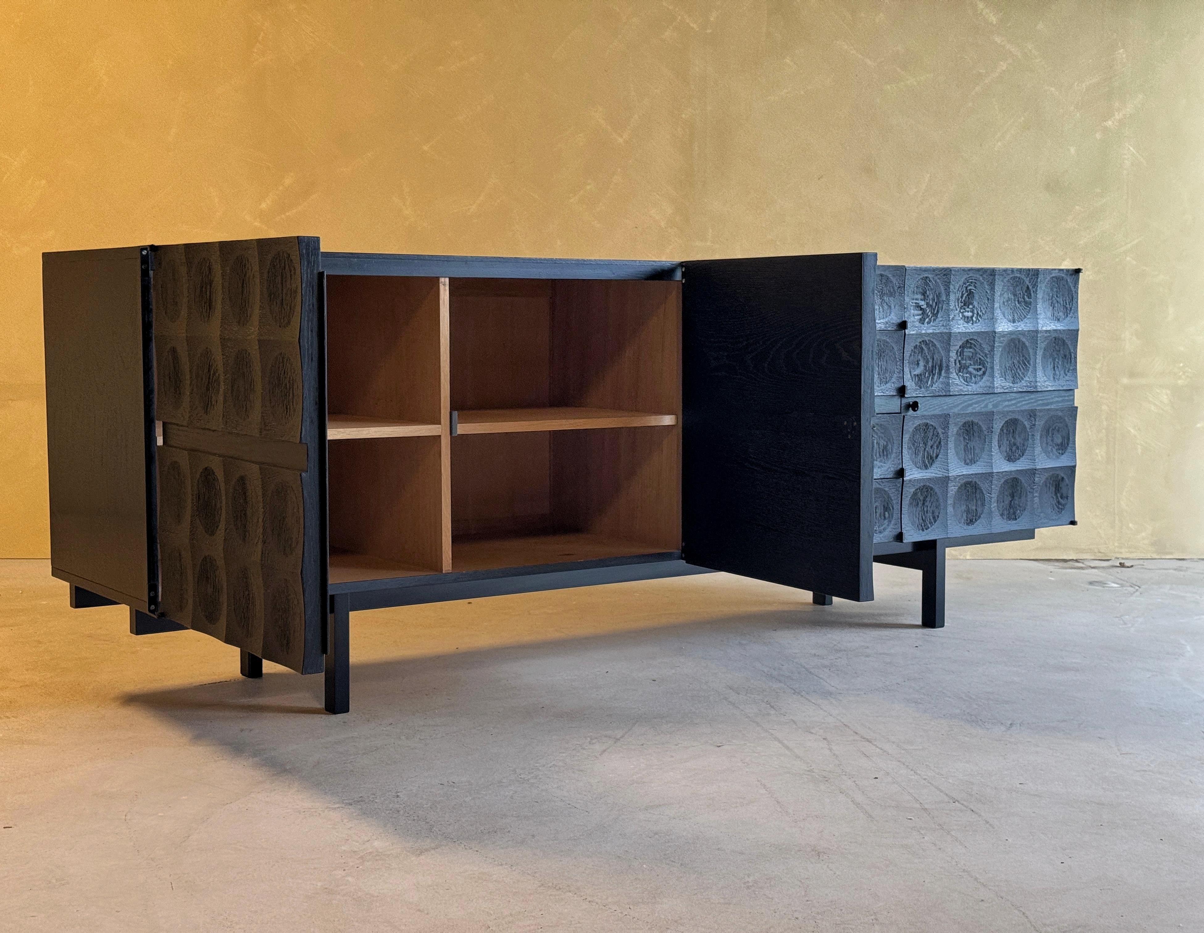 Brutalist Credenza in Black Stained Oak By J. Batenburg for Mi Belgium For Sale 3