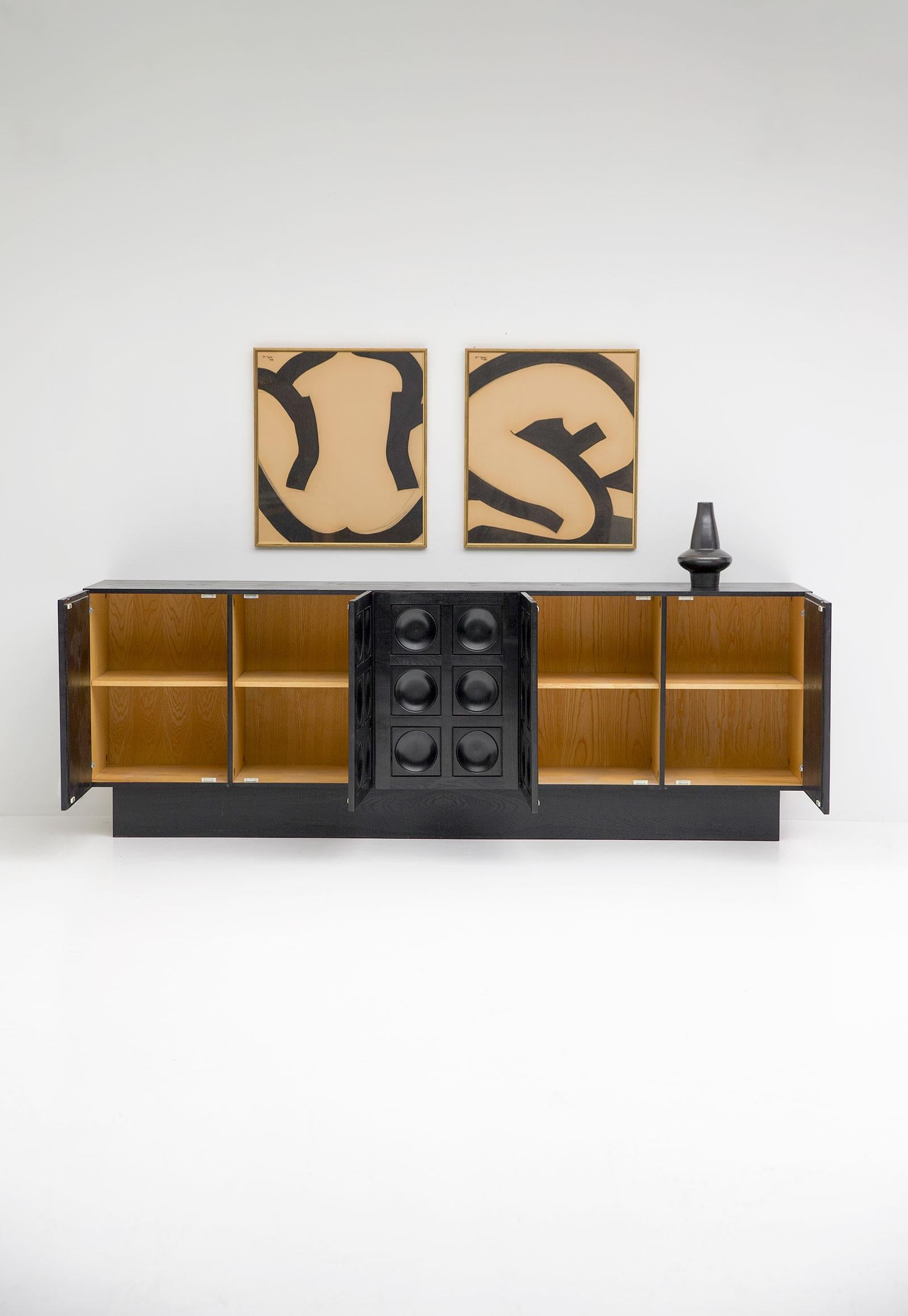 Brutalist Credenza in Black Stained Oak In Excellent Condition In Antwerp, BE