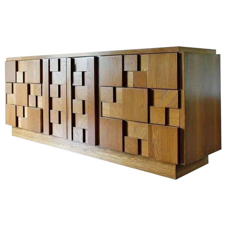 Brutalist Credenza in Natural Wood Finish by Lane