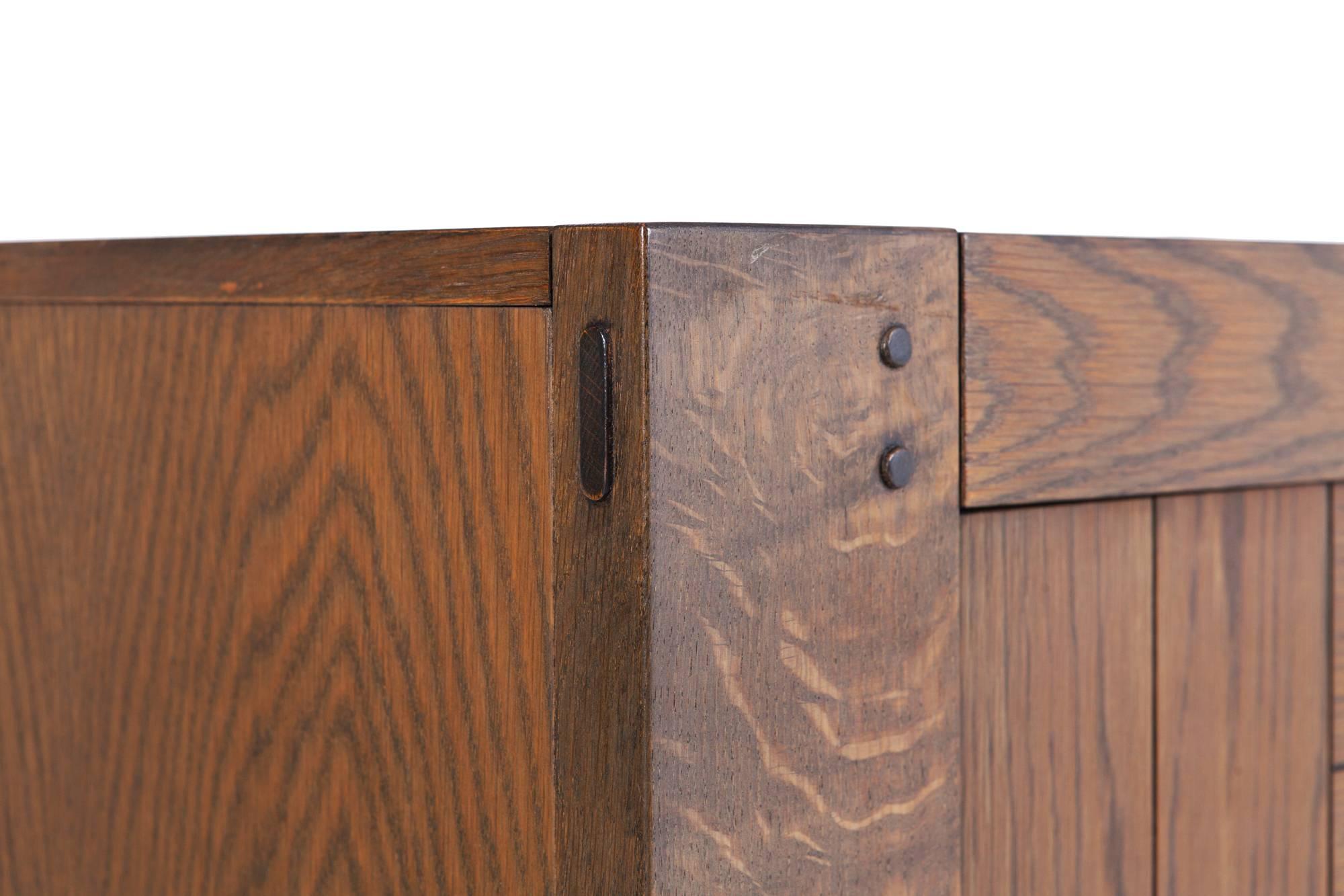 Brutalist Credenza in Stained Oak with Leather Handles 3