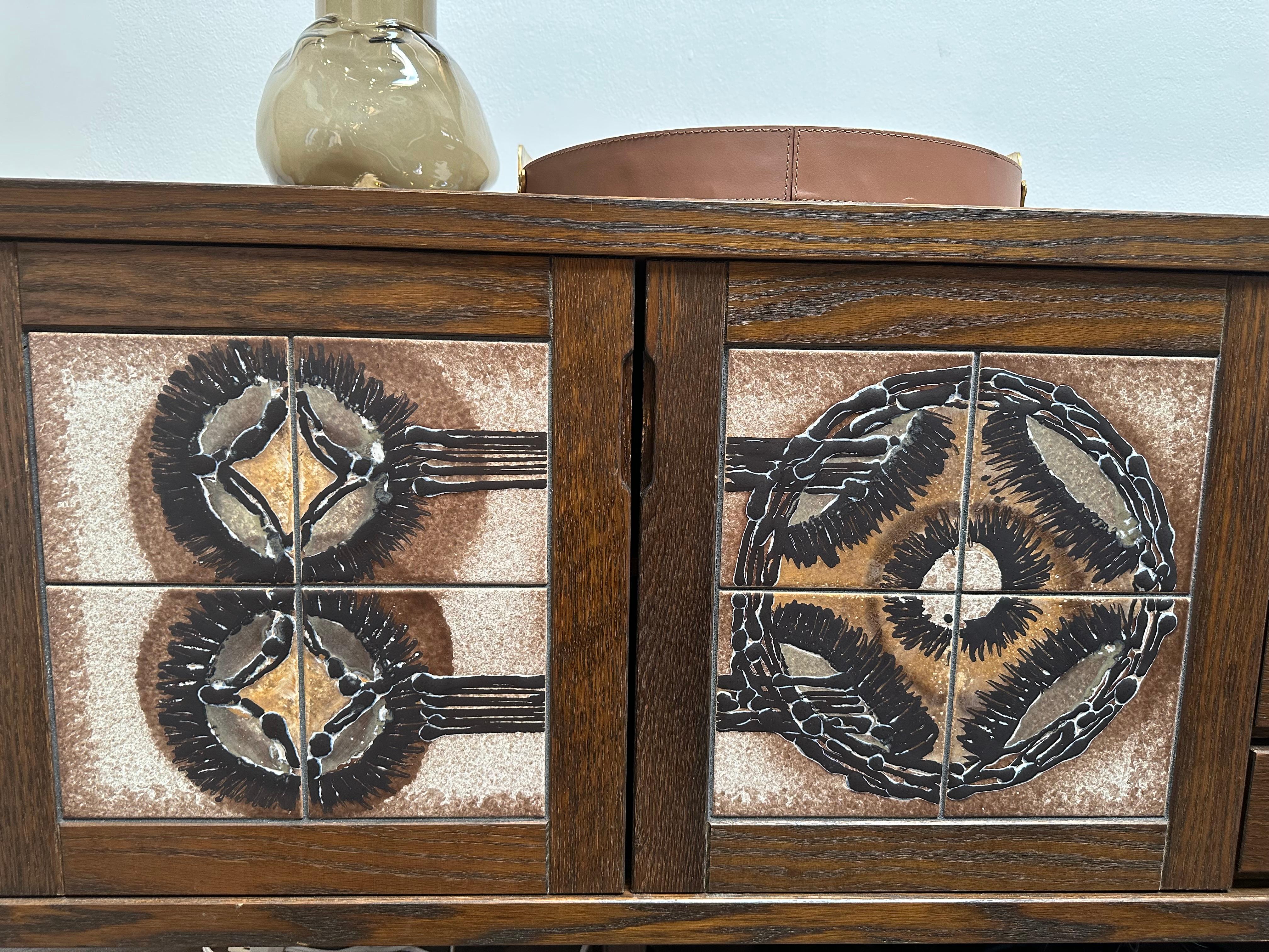 20th Century Brutalist Credenza With Ceramic Tile front For Sale