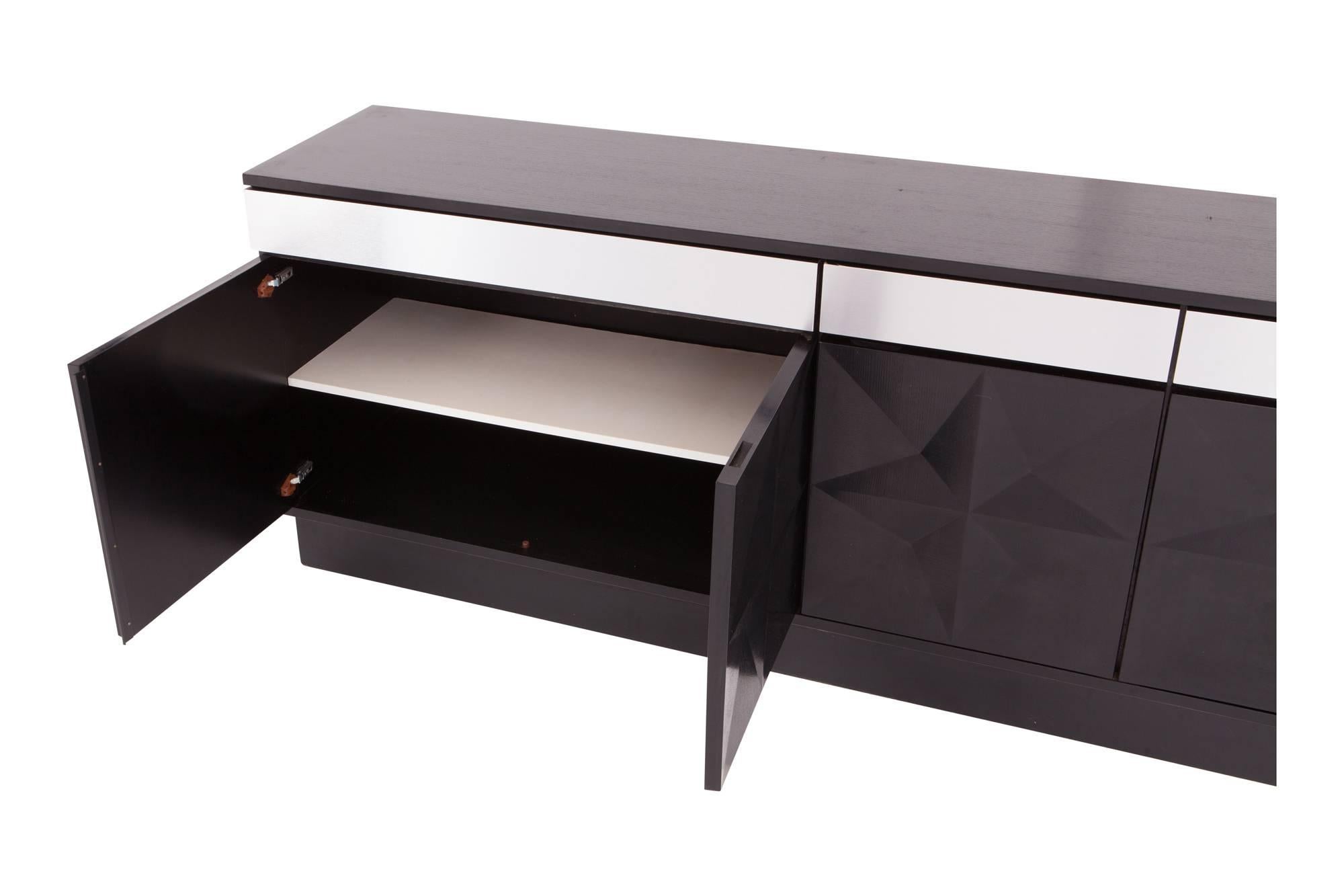 Brushed Brutalist credenza with geometric pattern