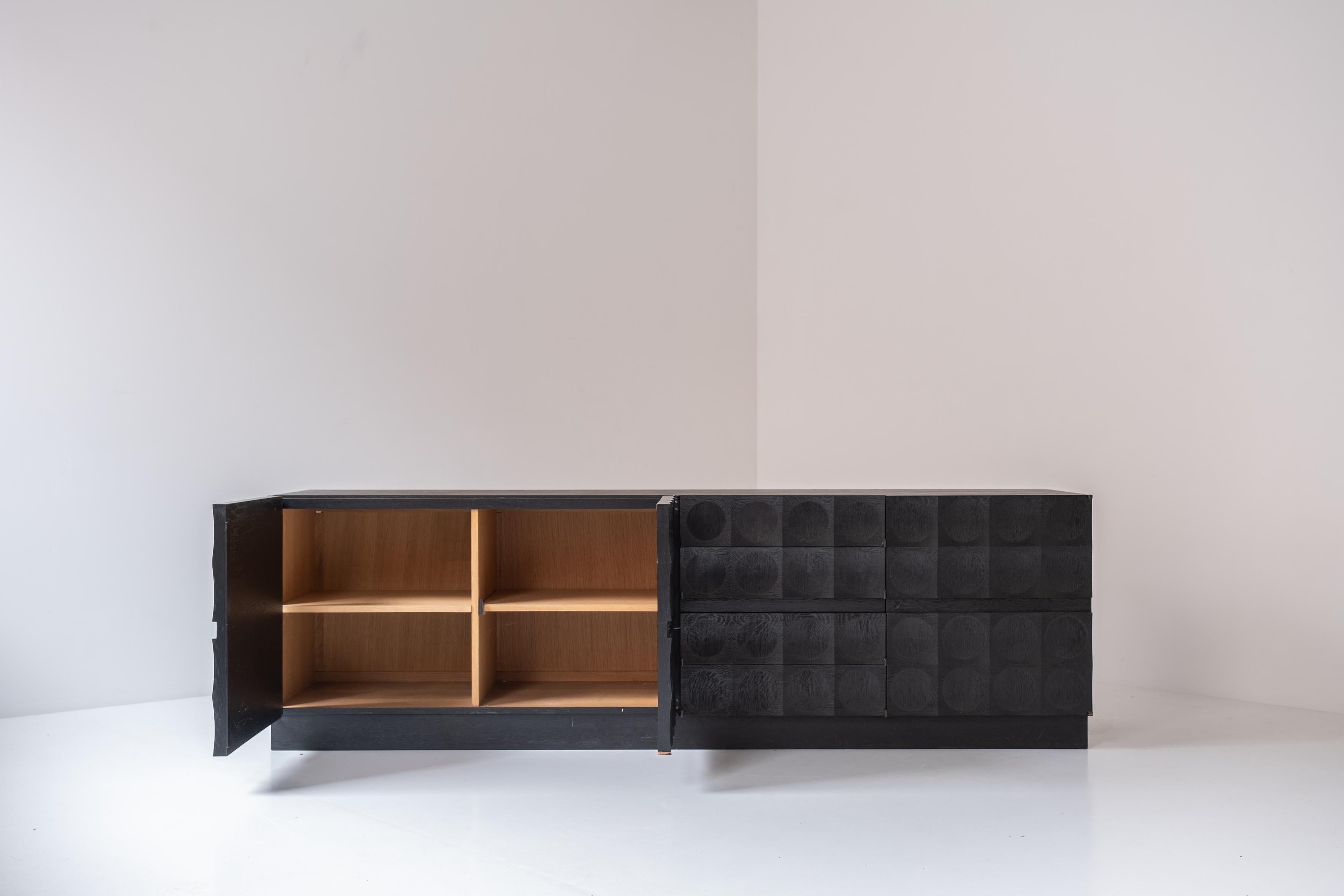 Mid-Century Modern Brutalist Credenzain Black Stained Oak by J. Batenburg for Mi Belgium circa 1969