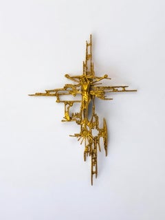 Brutalist Crucifix in brass after Dali's painting, Spain, 1970s