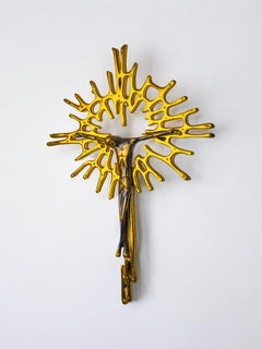 Brutalist Crucifix in brass after Dali's painting, Spain, 1970s