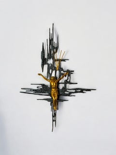 Brutalist Crucifix in brass after Dali's painting, Spain, 1980s