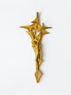 Brutalist Crucifix in brass after Dali's painting, Spain, 1980s