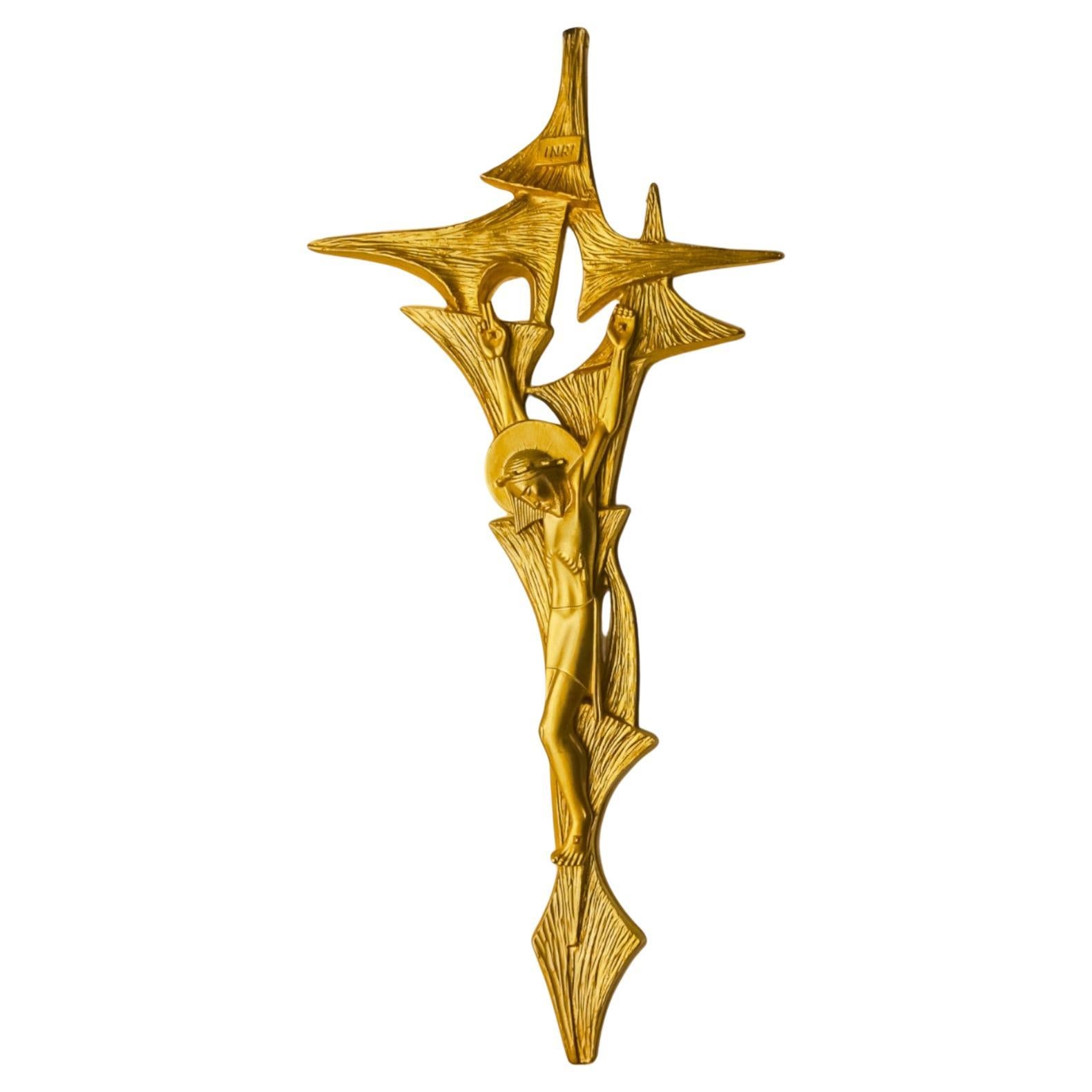 Brutalist Crucifix in brass after Dali's painting, Spain, 1980s