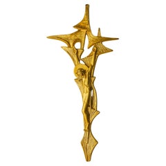 Brutalist Crucifix in brass after Dali's painting, Spain, 1980s