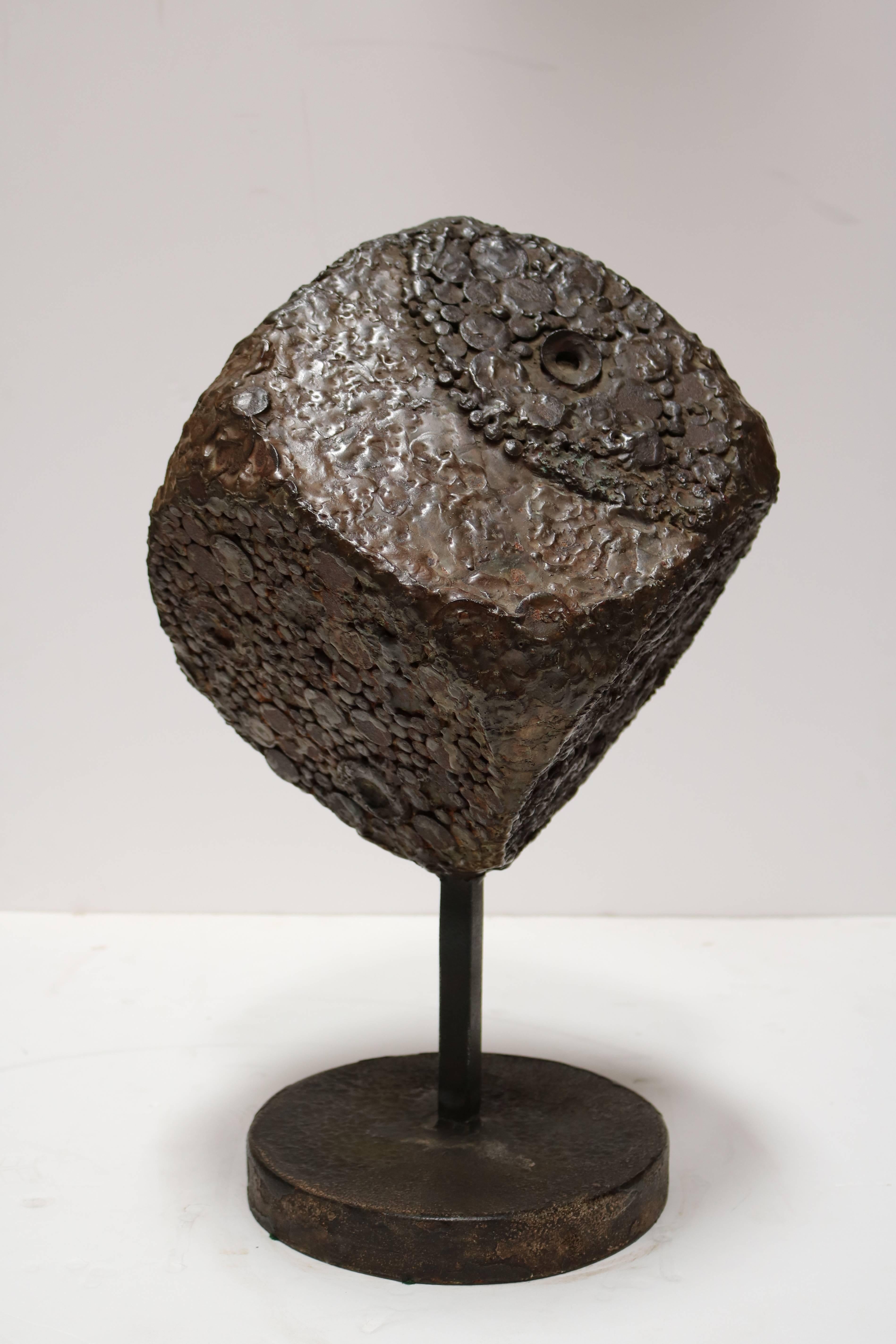 Brutalist Cube Sculpture in Bronze 3