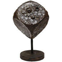 Brutalist Cube Sculpture in Bronze