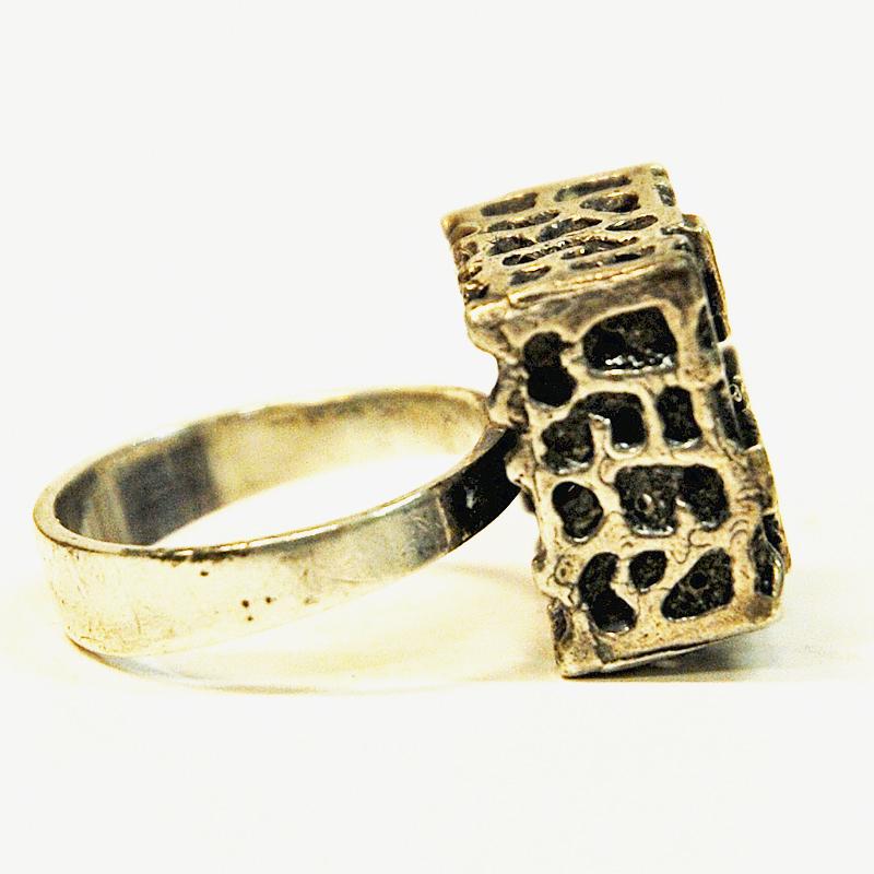Late 20th Century Brutalist Cube Silver Ring by Martti Viikinniemi, Finland, 1970