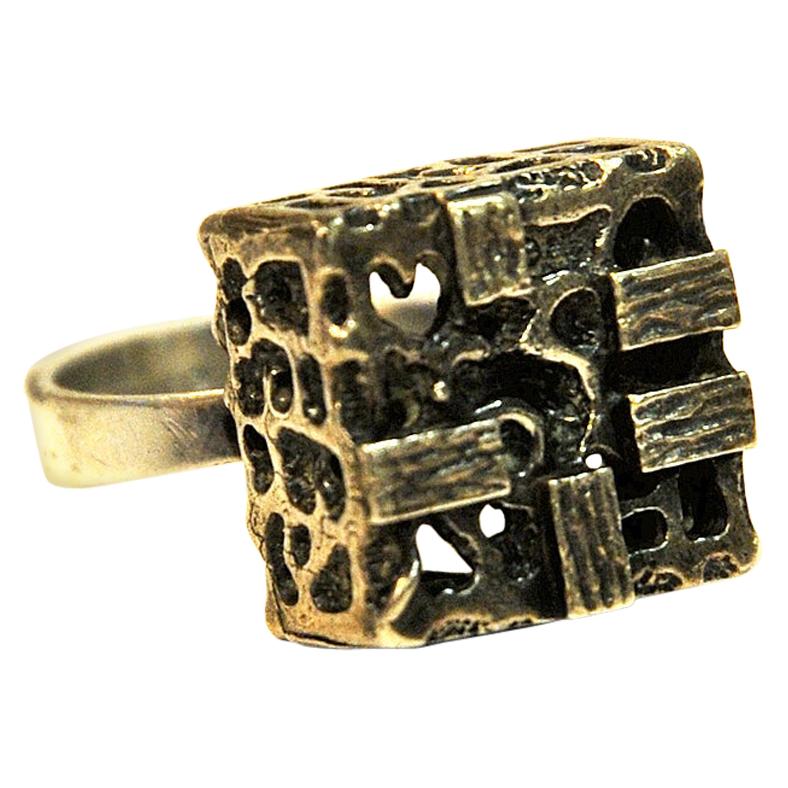 Brutalist Cube Silver Ring by Martti Viikinniemi, Finland, 1970