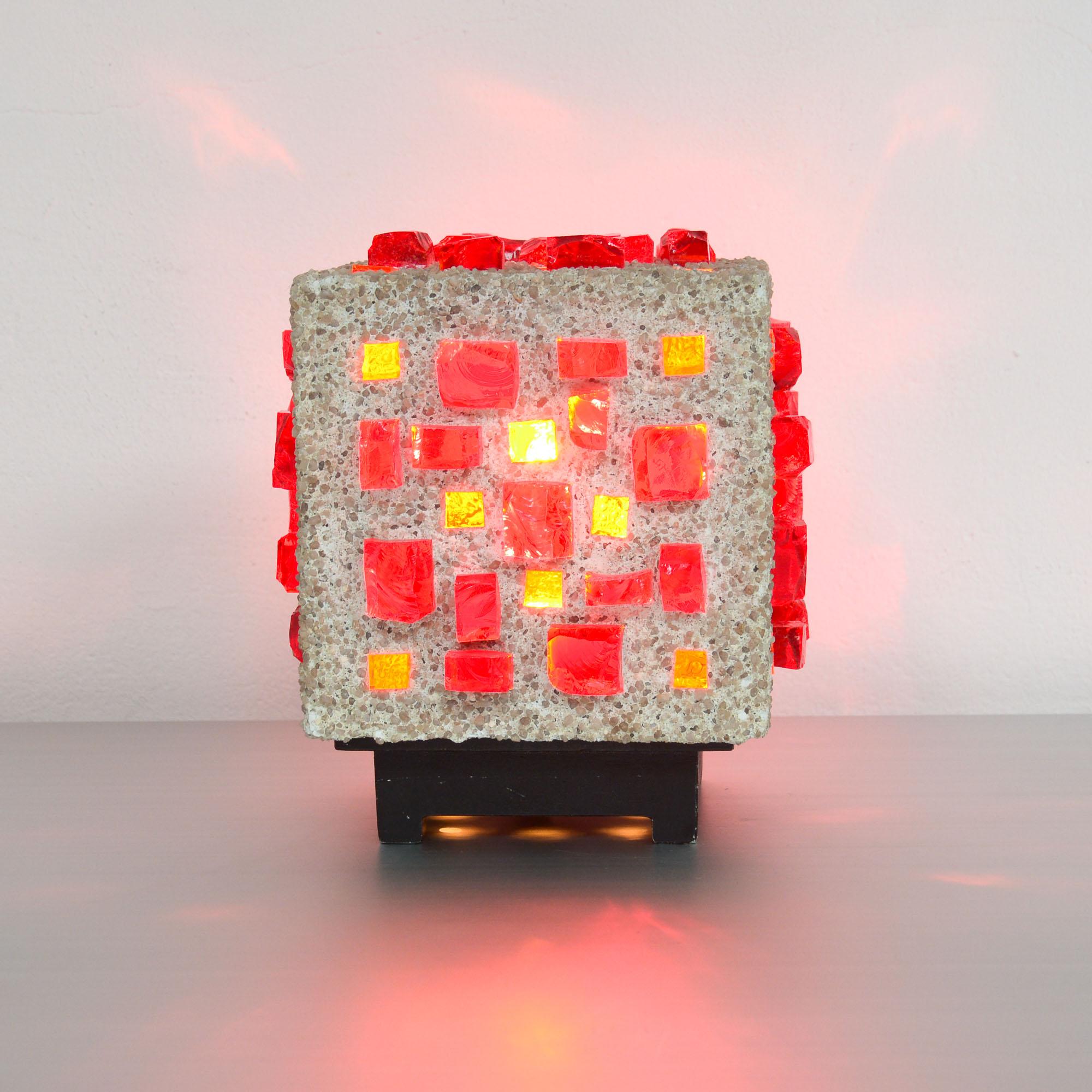 Glass Brutalist Cube Table Lamp of the 1960s