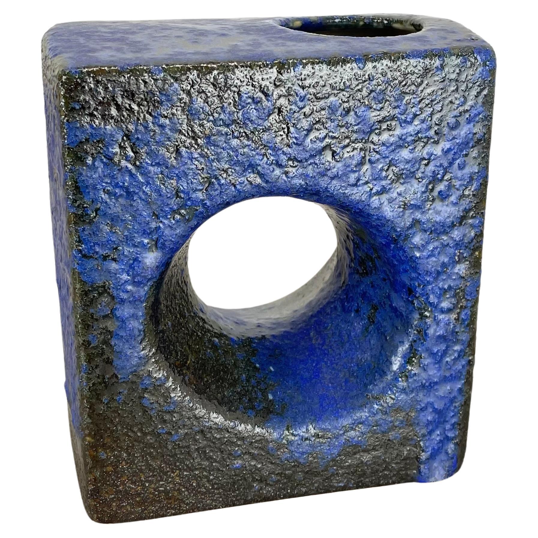 Brutalist CUBIC "Hole" Pottery Vase by Piet Vest Ceramics, Netherlands, 1970s