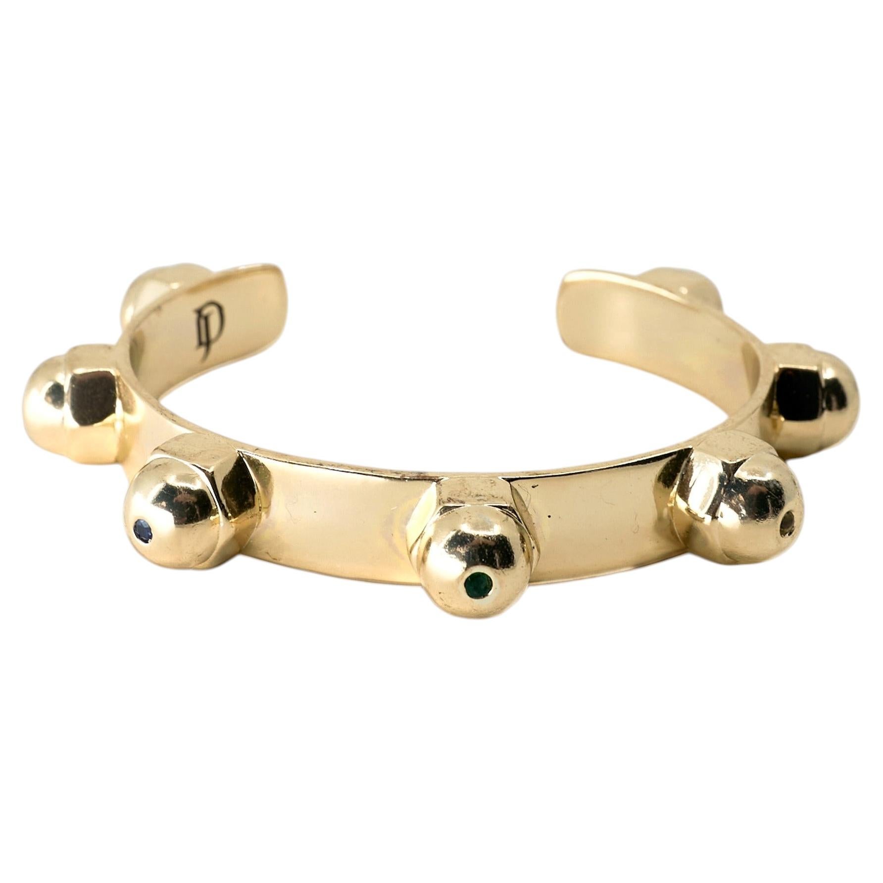 Goldarmband mit Chakra-Motiv, Diamant, Saphir, Smaragd, vergoldet im Angebot