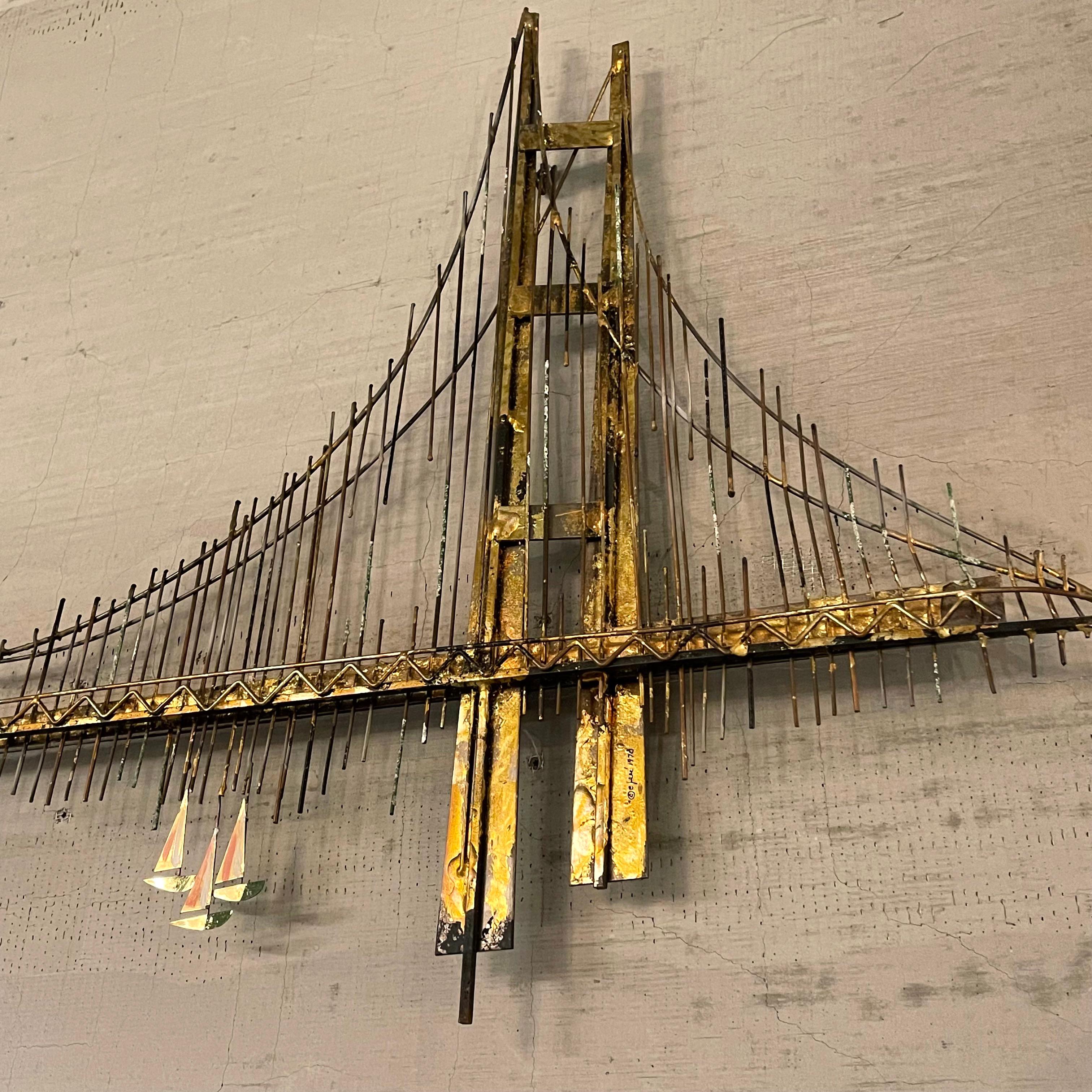 Brutalist Curtis Jere Golden Gate Bridge Wall Sculpture In Good Condition In Brooklyn, NY